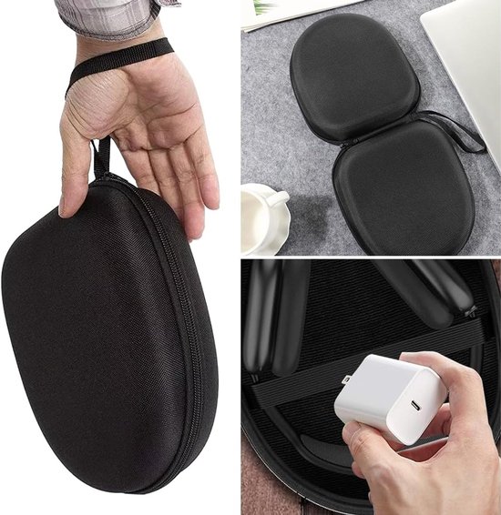Over het oor, universele beschermhoes voor oordopjes, reistas, draagbare hoofdtelefoontas voor oor/over-ear headset, 22 x 19 x 6,5 cm, zwart — afbeelding 3