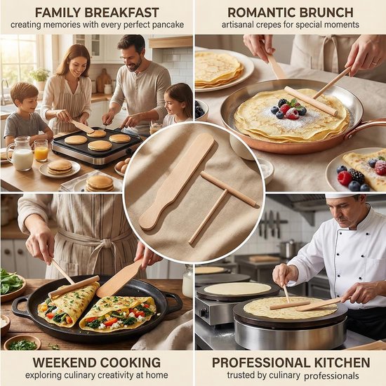 Pannenkoekenspatel, deegverdeler, hark en pannenkoekenverdeler, 2-delige set — afbeelding 4