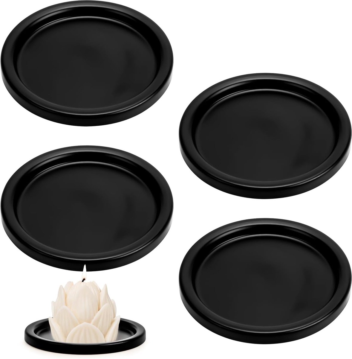 4 stuks kaarsenborden, kandelaars zwart, kaarsenhouders voor stompkaarsen, kaarsenonderzetters, ronde tot 10 cm, voor bruiloft, woondecoratie, spa en feest