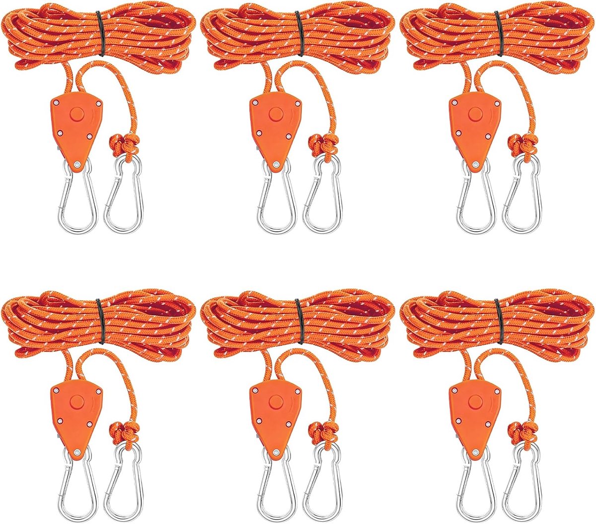 6 stuks 4 m spankabels met kabelspanner, φ 4mm spankabel, kabel met karabijnhaak, instelbare ratelhangar, reflecterende kabelratel voor campingtenten (oranje)