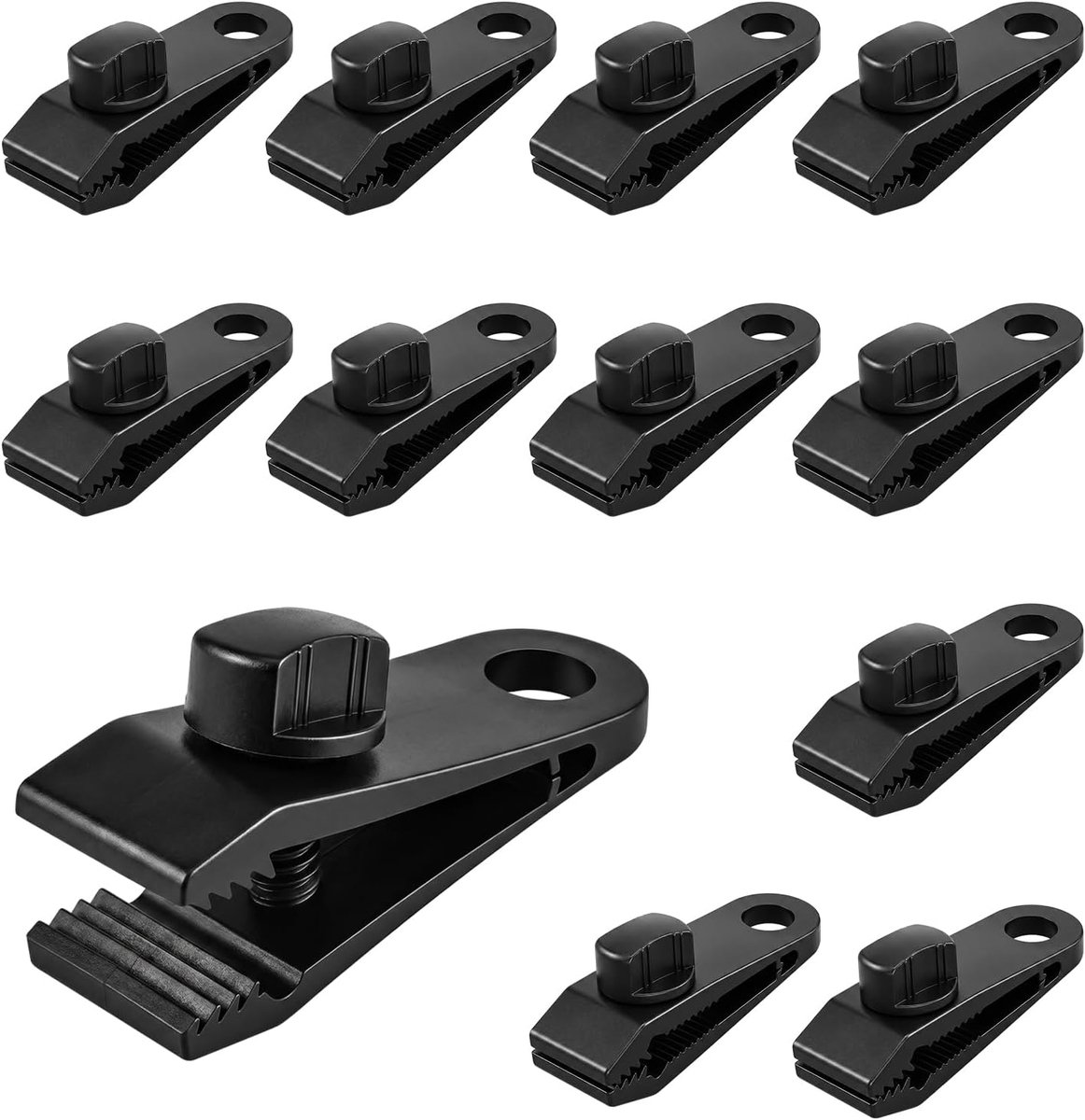 12 Stuks Zeilklemmen, Extra Sterke Herbruikbare Tarp Clips Zeilbevestiging, Verstelbare Tentklemmen voor Zonnescherm Tentzeil Markies Camping en Afdekzeilen, Zwart