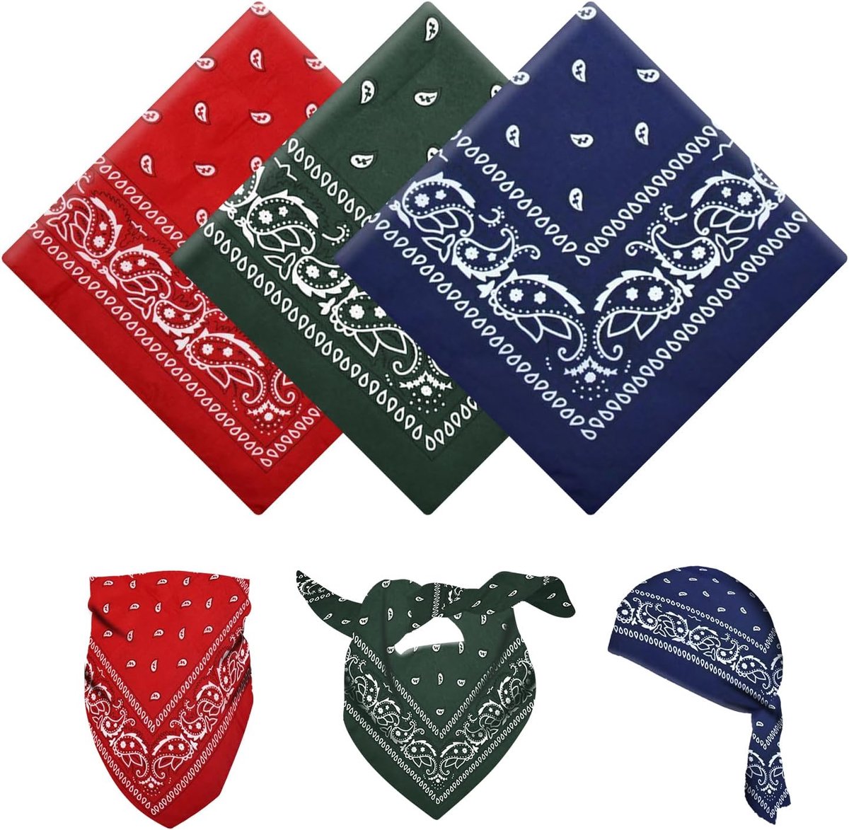 3-delige bandana, multifunctionele haarsjaal met paisleyprint, unisex hoofddoeken, bandana's, hoofdbanden voor dames en heren, cowboyaccessoires