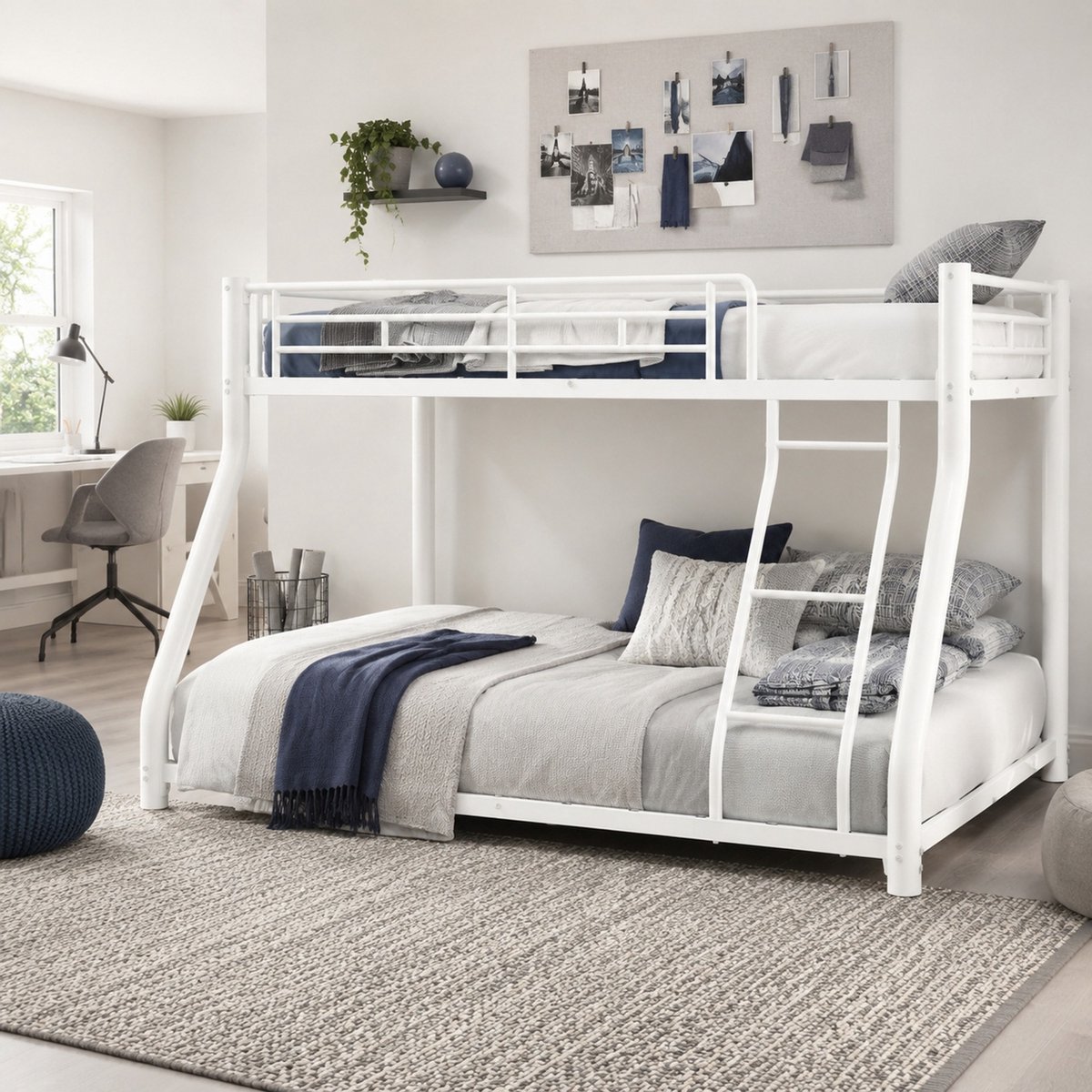 DESMIU Stapelbed 90x190 cm en 140x190 cm - Metalen Bedframe Met Ladder En Hekken - Voor Volwassenen - Modern - Wit - Zonder Matras