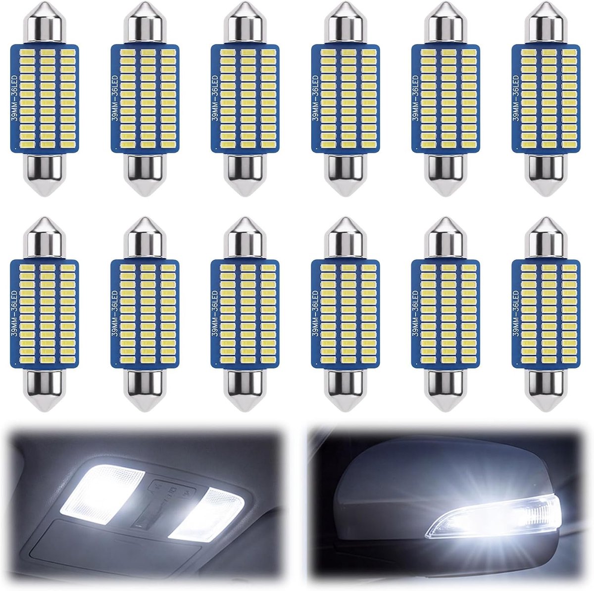 Verlichting, 12 stuks, plug & play, 12 V, 39 mm