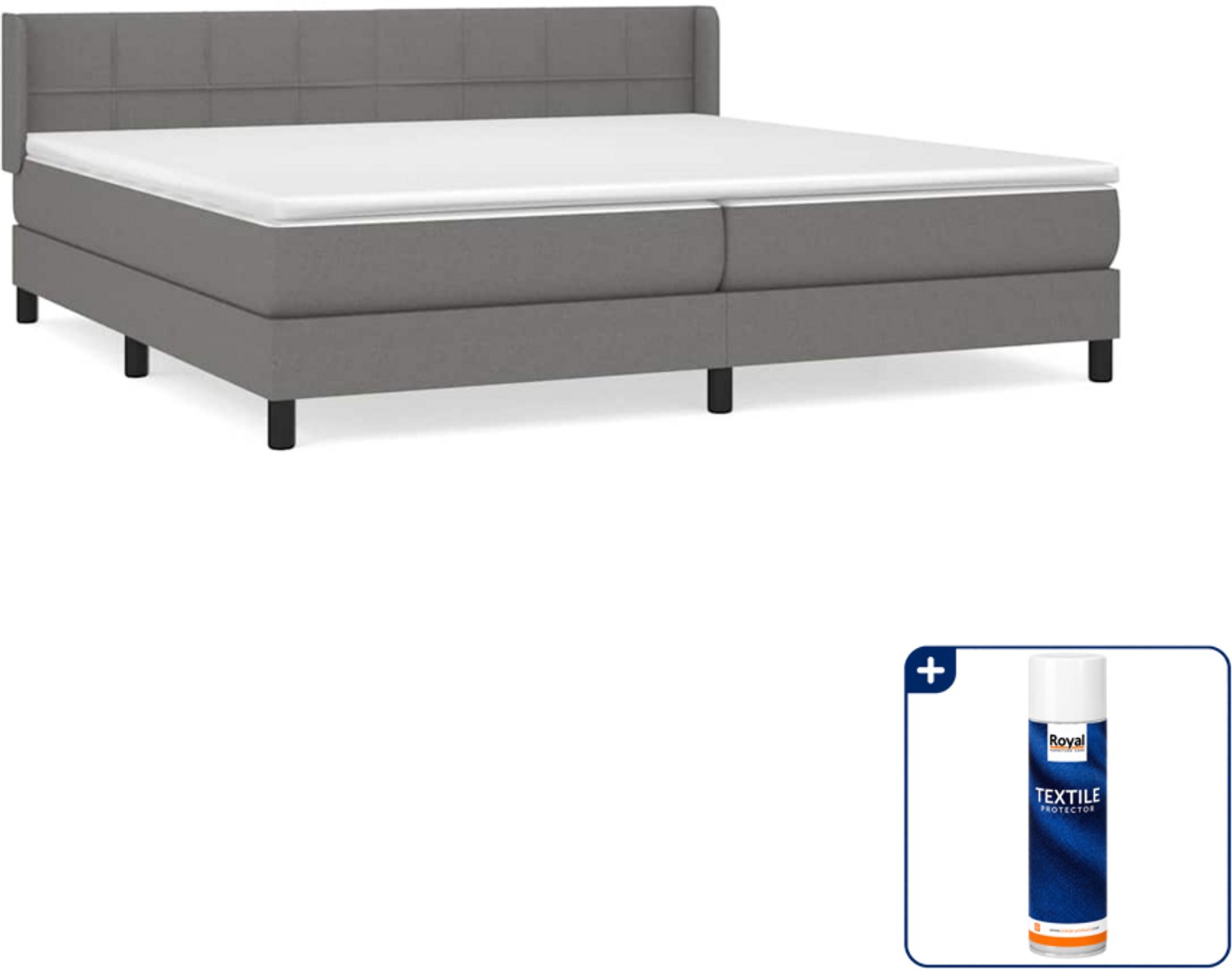 vidaXL boxspring - Super kingsize - 200 x 200 cm - donkergrijs - Inclusief textielbeschermer 500 ml