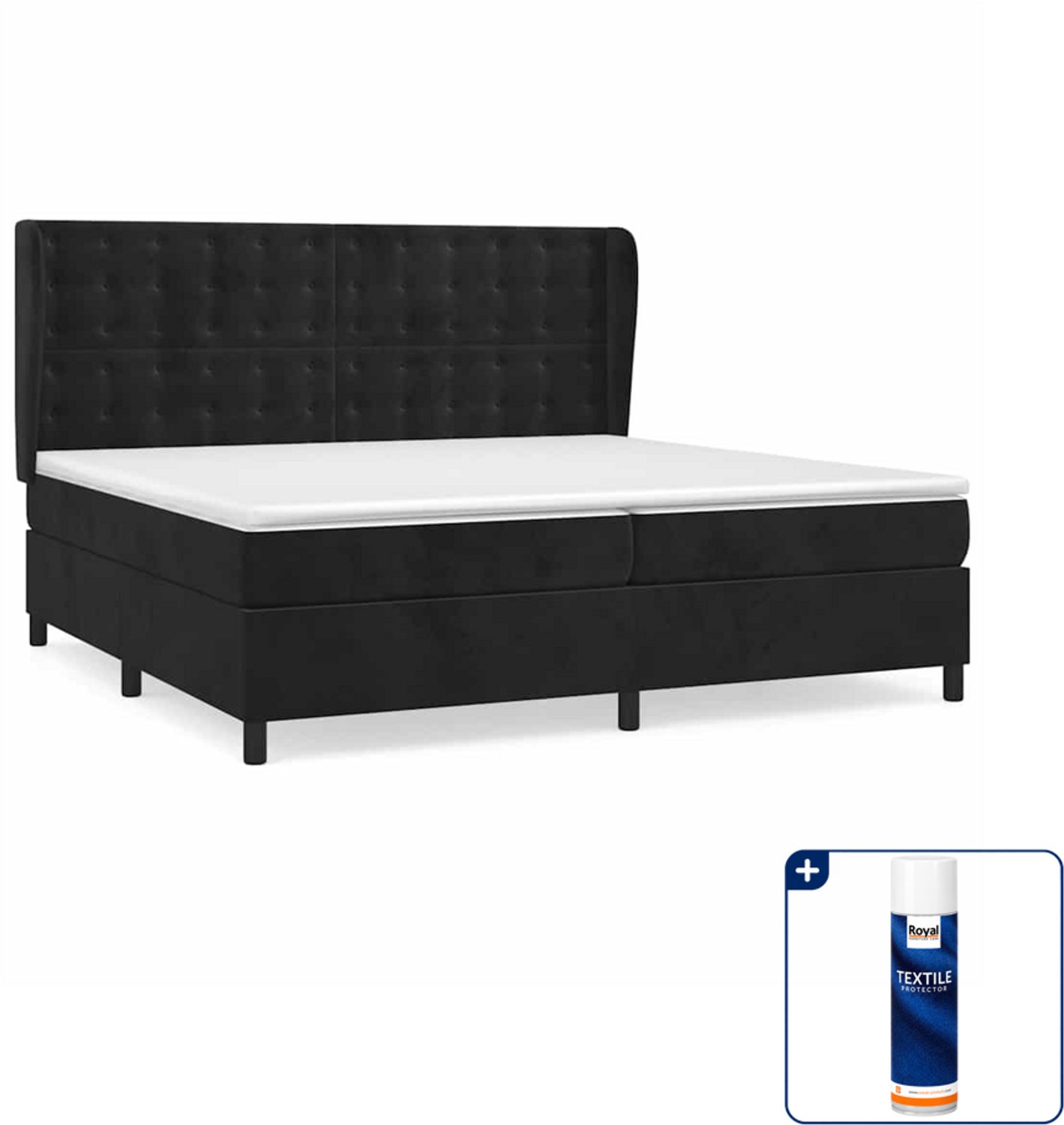 vidaXL boxspring - Super kingsize - 200 x 200 cm - zwart - Inclusief textielbeschermer 500 ml