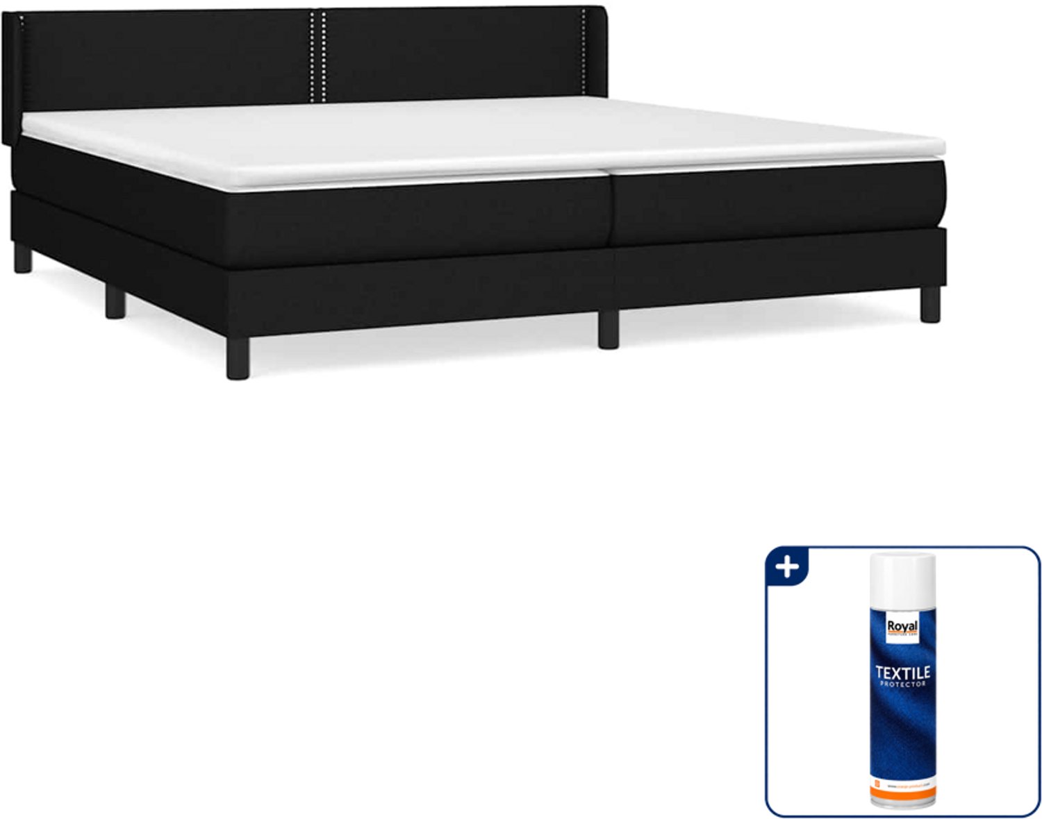vidaXL boxspring met matras - Super kingsize - 200 x 200 cm - zwart - Inclusief textielbeschermer 500 ml