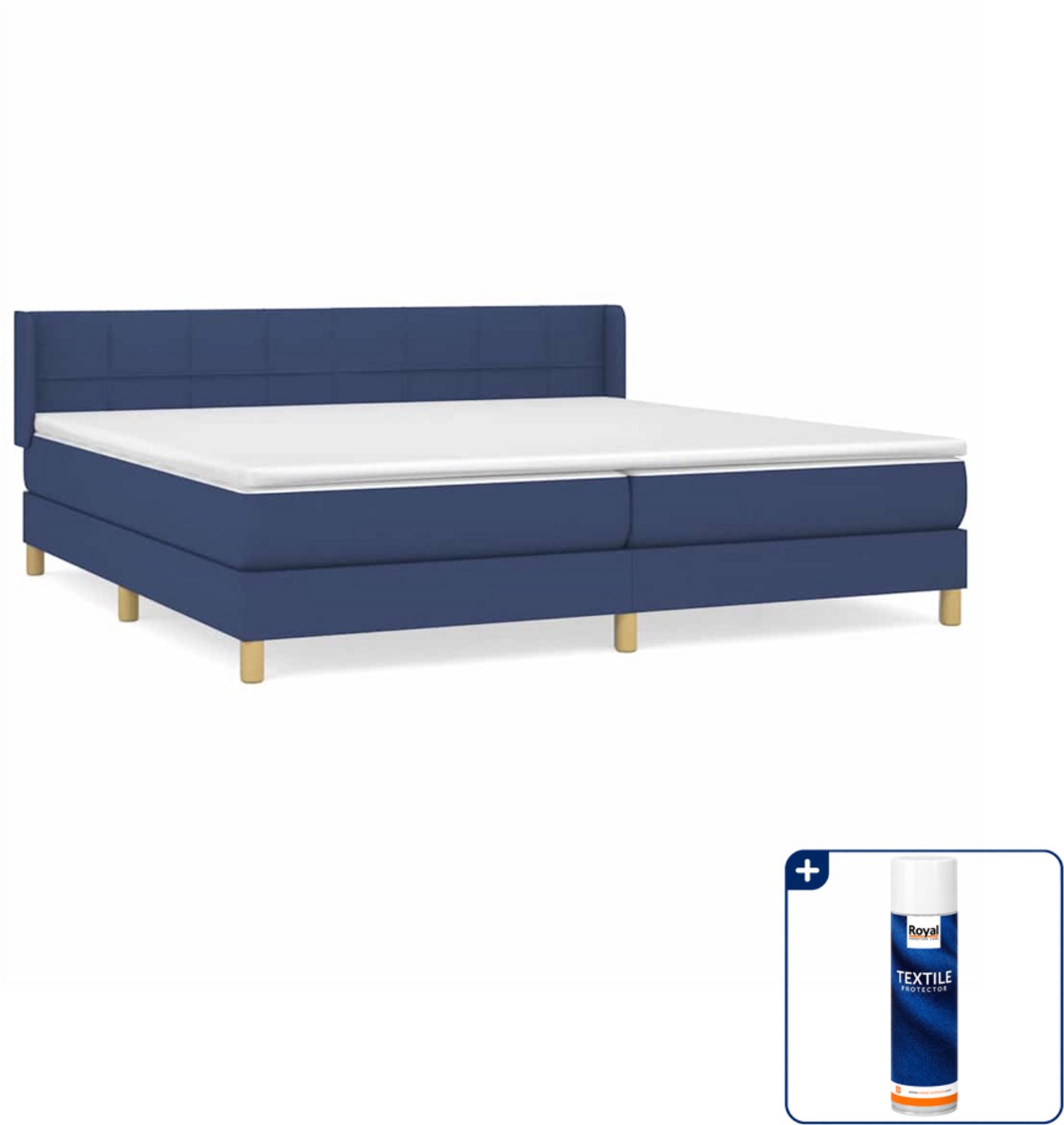 vidaXL boxspring met matras - Super kingsize - 200 x 200 cm - blauw - Inclusief textielbeschermer 500 ml