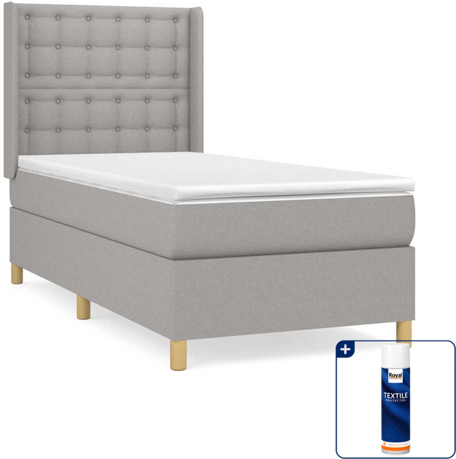 vidaXL boxspring met matras - 90 x 200 cm - stof - lichtgrijs - Inclusief textielbeschermer 500 ml