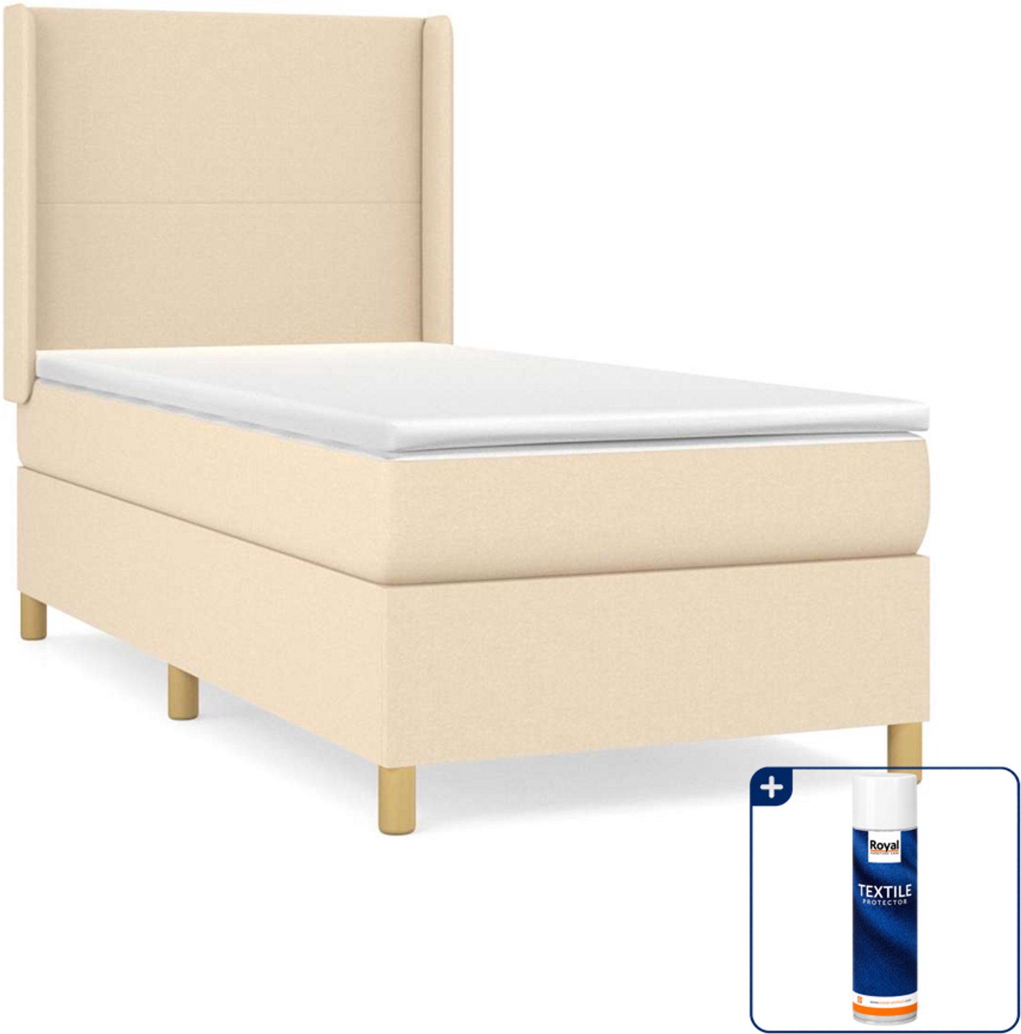 vidaXL boxspring met matras 80 x 200 cm - stof - crèmekleurig - Inclusief textielbeschermer 500 ml