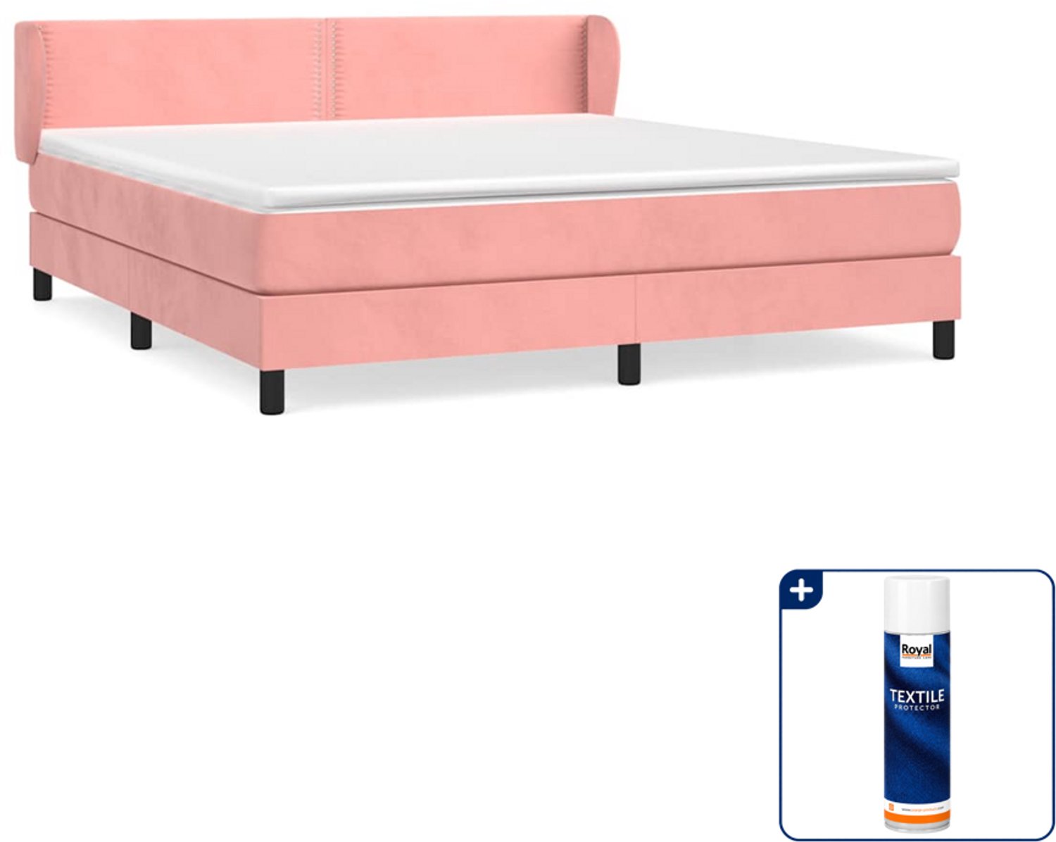 vidaXL Boxspring Kingsize - 180 x 200 cm - fluweel - roze - Inclusief textielbeschermer 500 ml