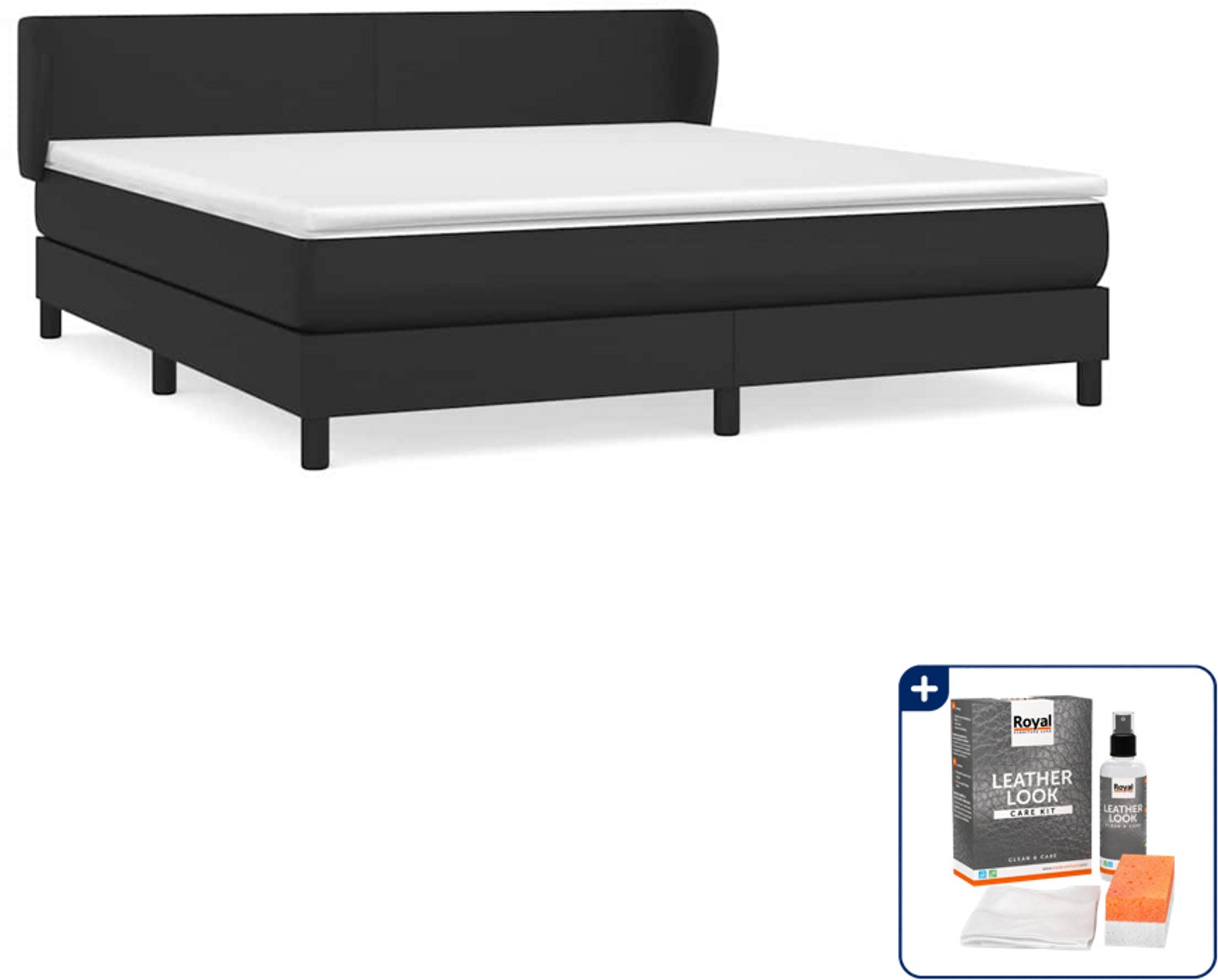 vidaXL Queensize boxspring - 160 x 200 cm - kunstleer - zwart - Inclusief onderhoudsset voor kunstleer 150 ml