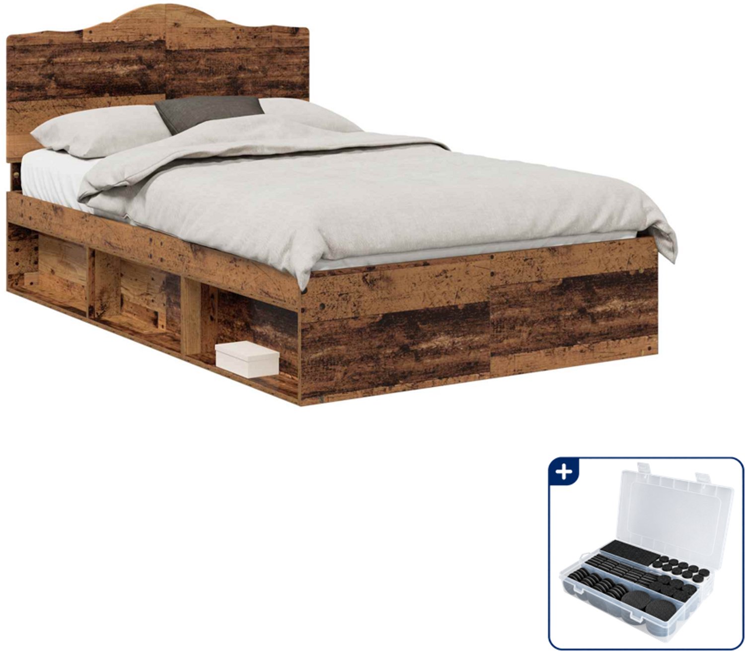 vidaXL bedframe - 120 x 190 cm - bewerkt hout - oudhout - Inclusief antikrasvilt 177-delig Bruin