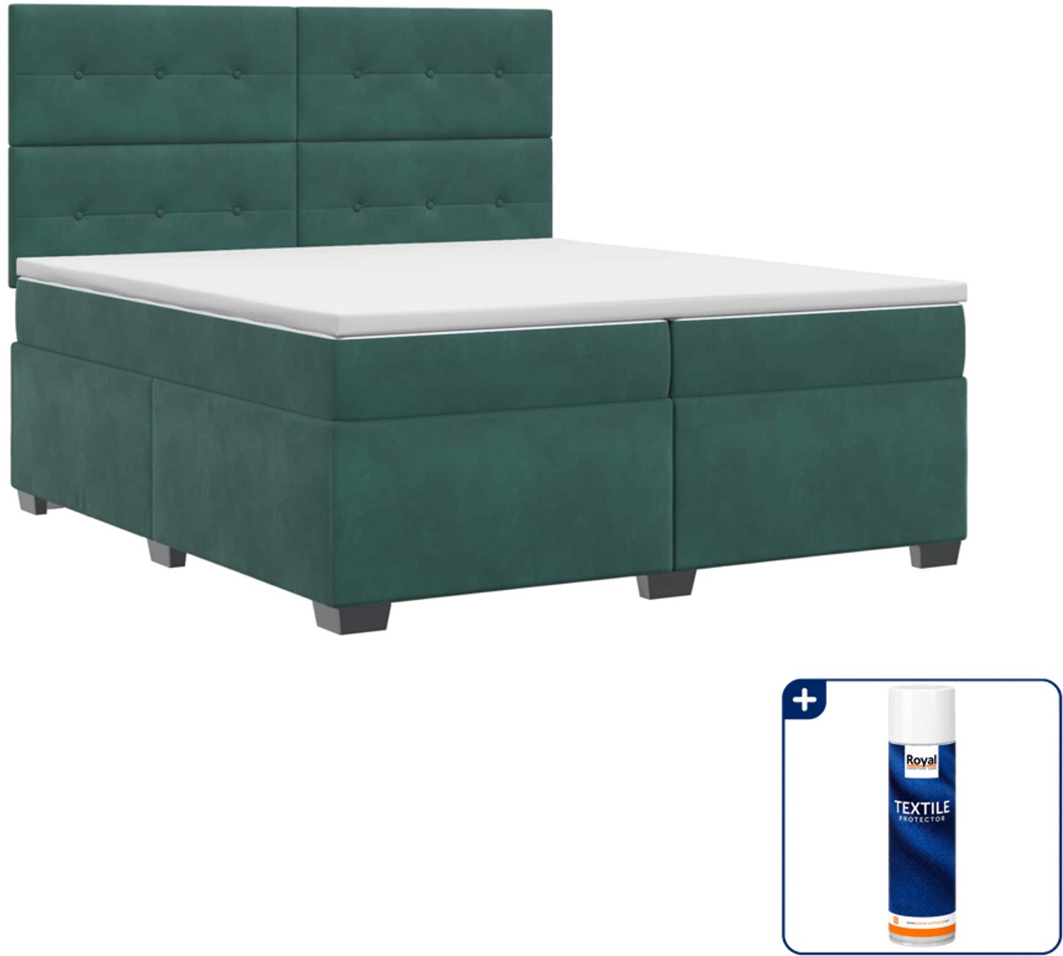 vidaXL Boxspringbed - 200 x 200 cm - fluweel - donkergroen - Inclusief textielbeschermer 500 ml