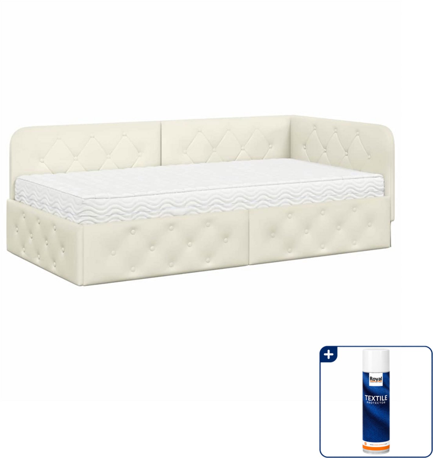 vidaXL hoekbed met matras - 100 x 200 cm - fluweel - crème - Inclusief textielbeschermer 500 ml Bruin