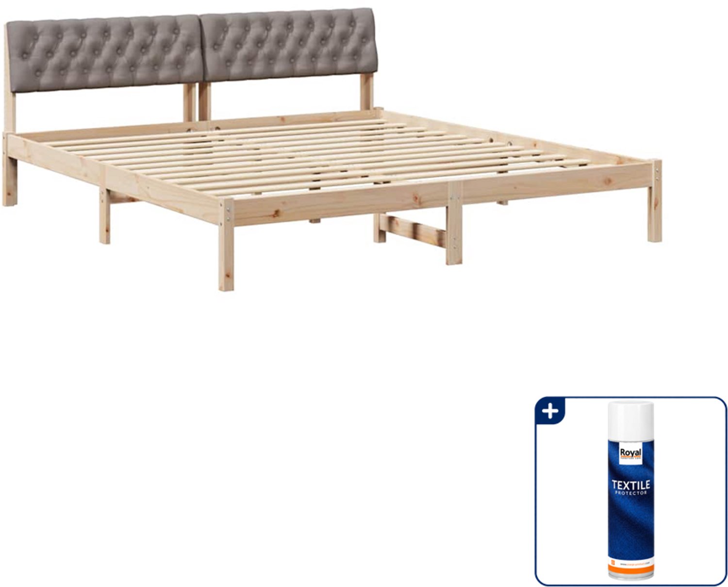 vidaXL Bedframe - Kingsize - 180 x 200 cm - massief grenenhout - bruin - Inclusief textielbeschermer 500 ml