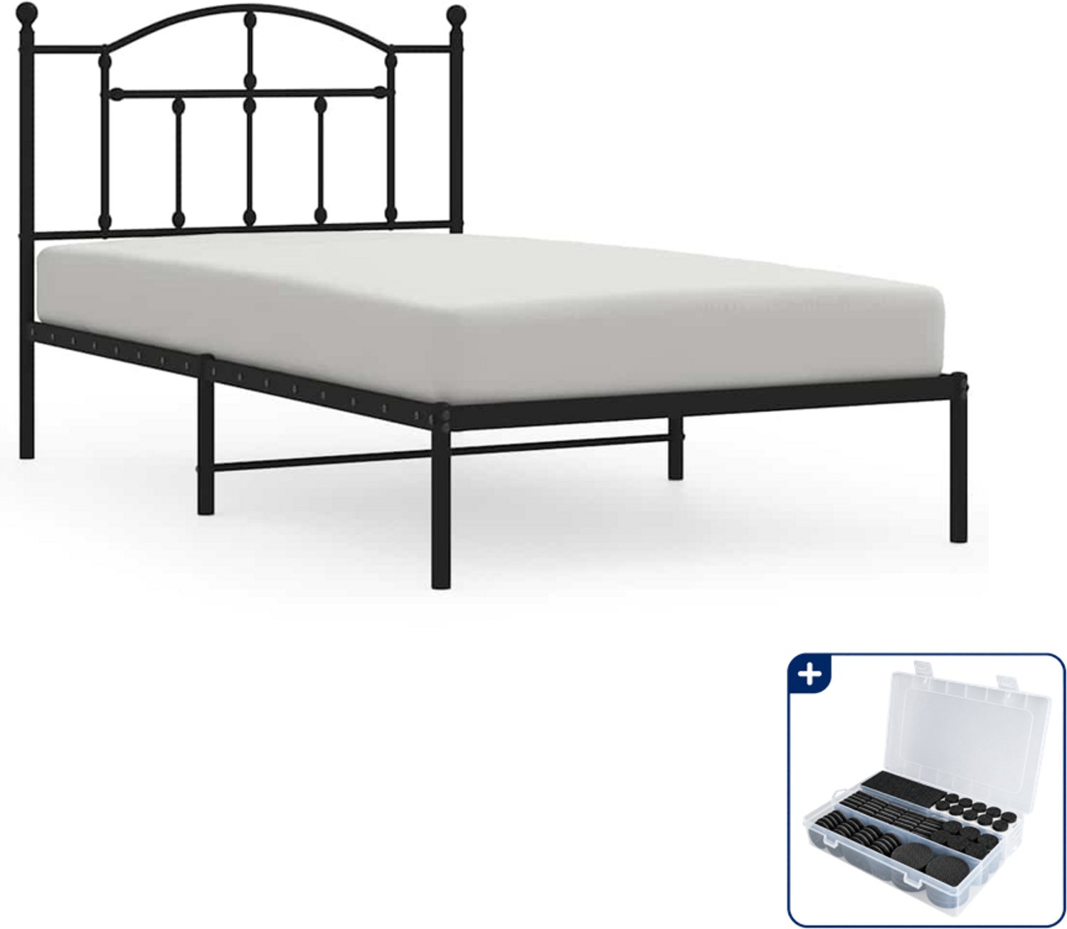 vidaXL bedframe met hoofdbord - 100 x 190 cm - staal - zwart - Inclusief antikrasvilt 177-delig