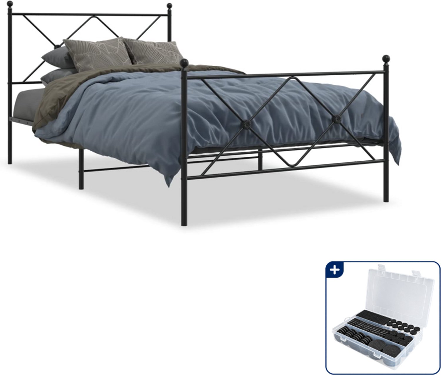 vidaXL bedframe - 100 x 200 cm - metaal - zwart - Inclusief antikrasvilt 177-delig