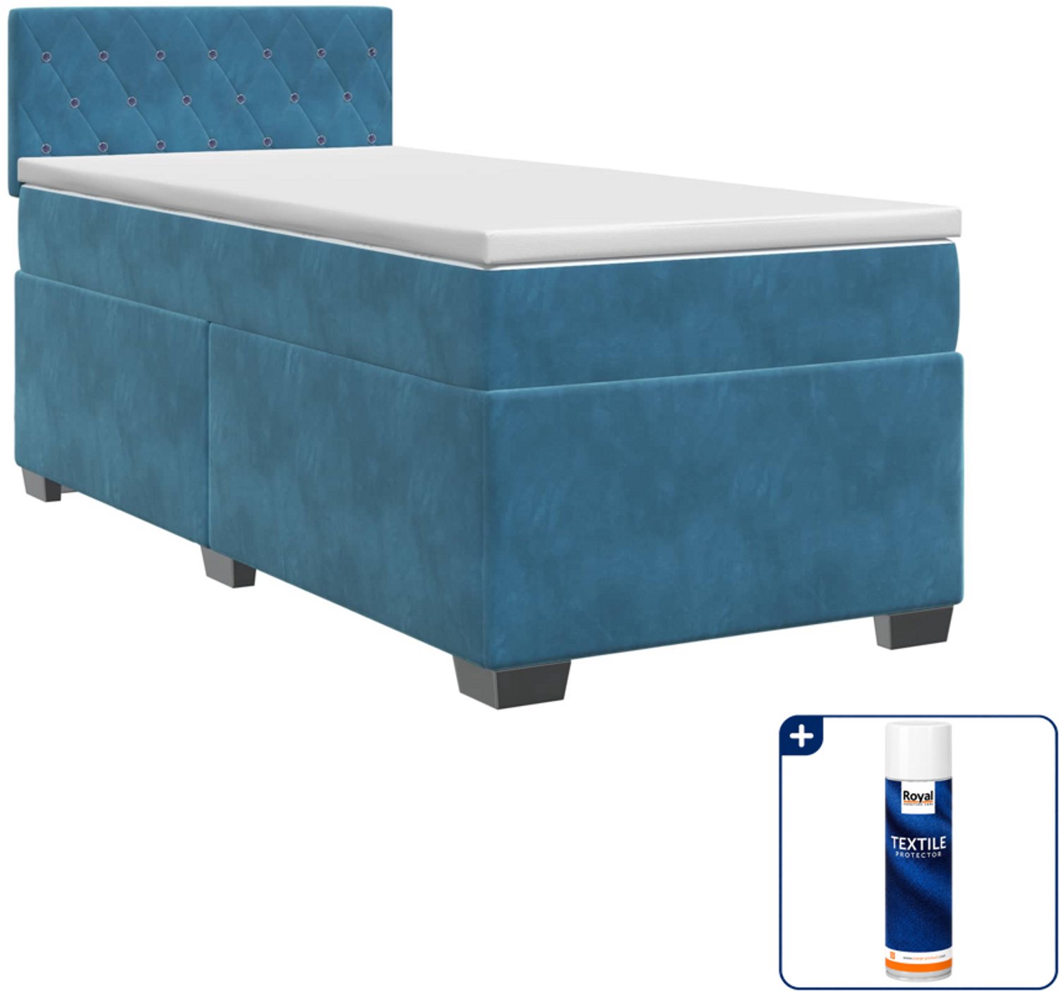vidaXL boxspringbed met matras - 100 x 200 cm - fluweel - donkerblauw - Inclusief textielbeschermer 500 ml