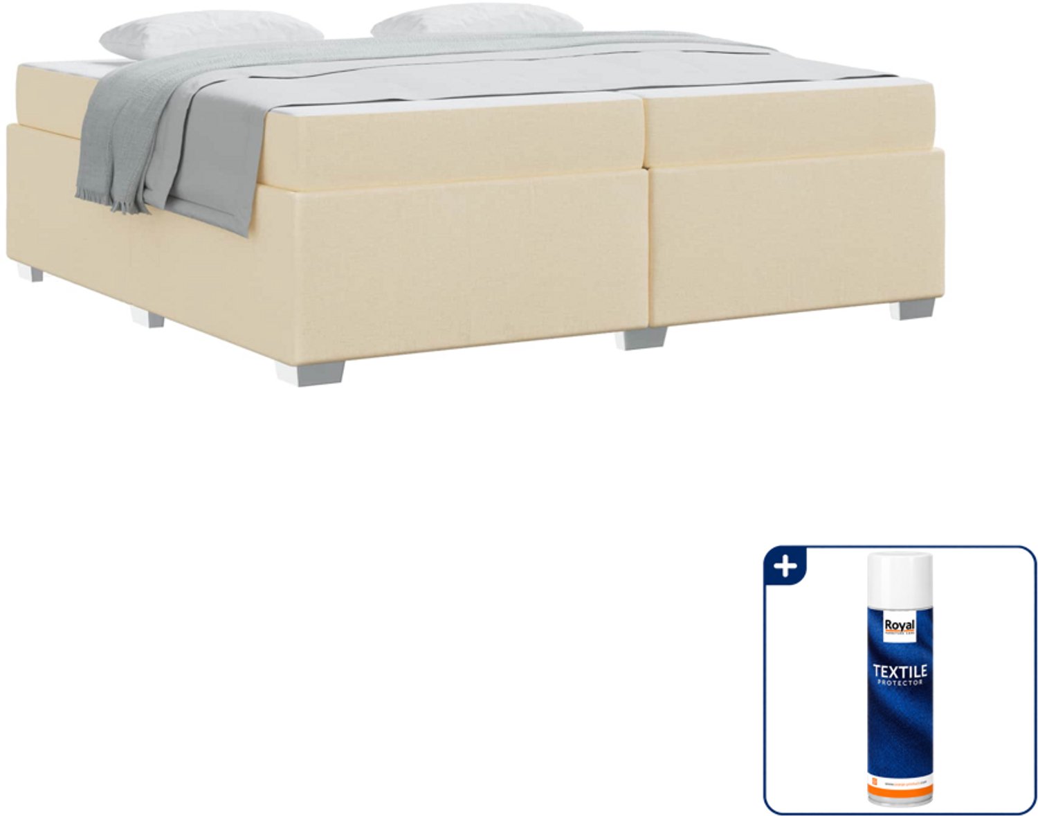 vidaXL Bedframe met matras - 200 x 200 cm - stof - crème - Inclusief textielbeschermer 500 ml Grijs