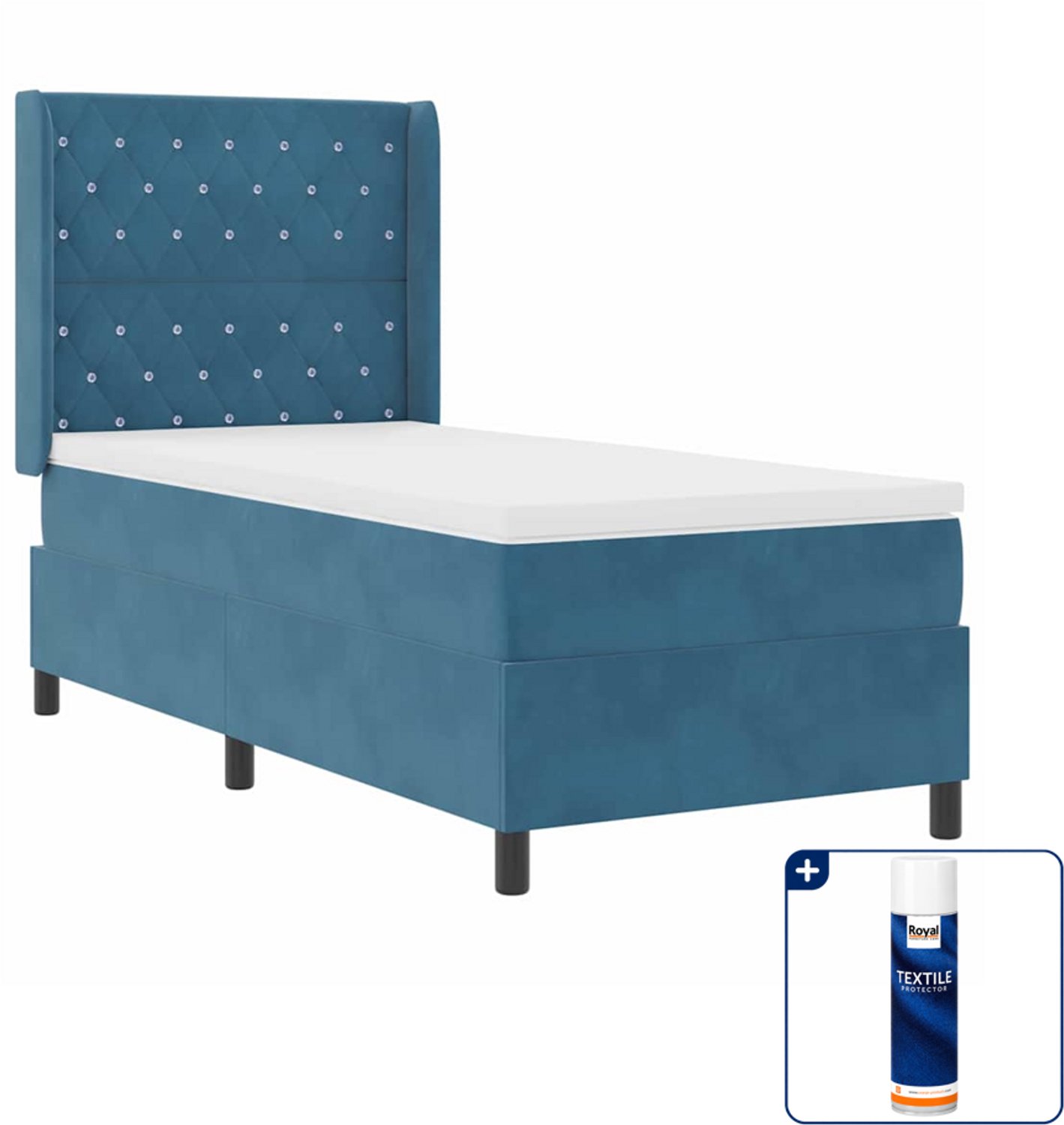 vidaXL boxspringbed met matras met LED - 100 x 200 cm - blauw - Inclusief textielbeschermer 500 ml