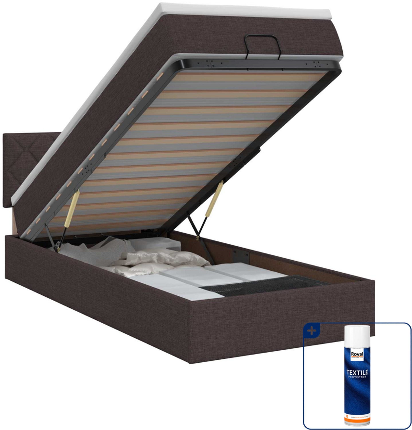 vidaXL ottoman bed - 90 x 200 cm - stof - donkerbruin - Inclusief textielbeschermer 500 ml