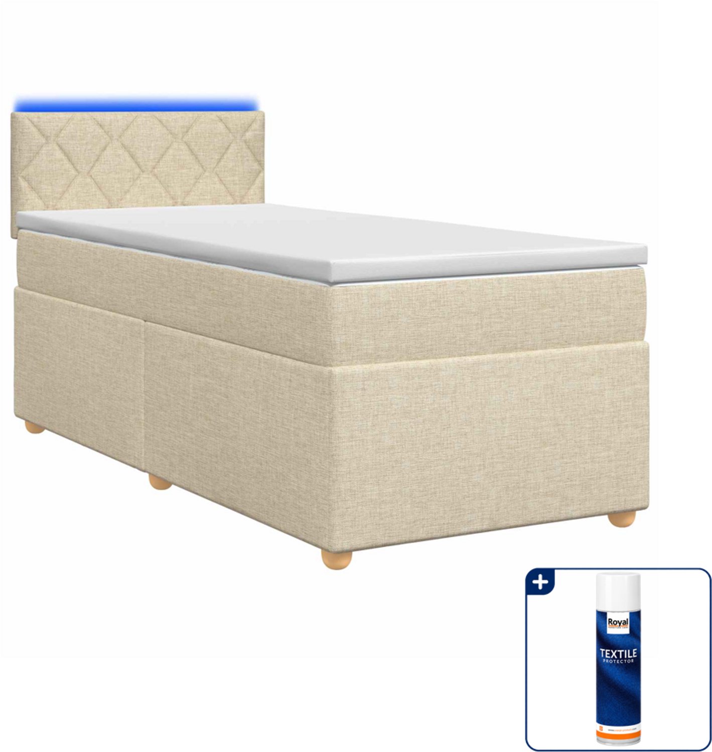 vidaXL boxspringbed met matras - 80 x 200 cm - crèmekleurig - Inclusief textielbeschermer 500 ml