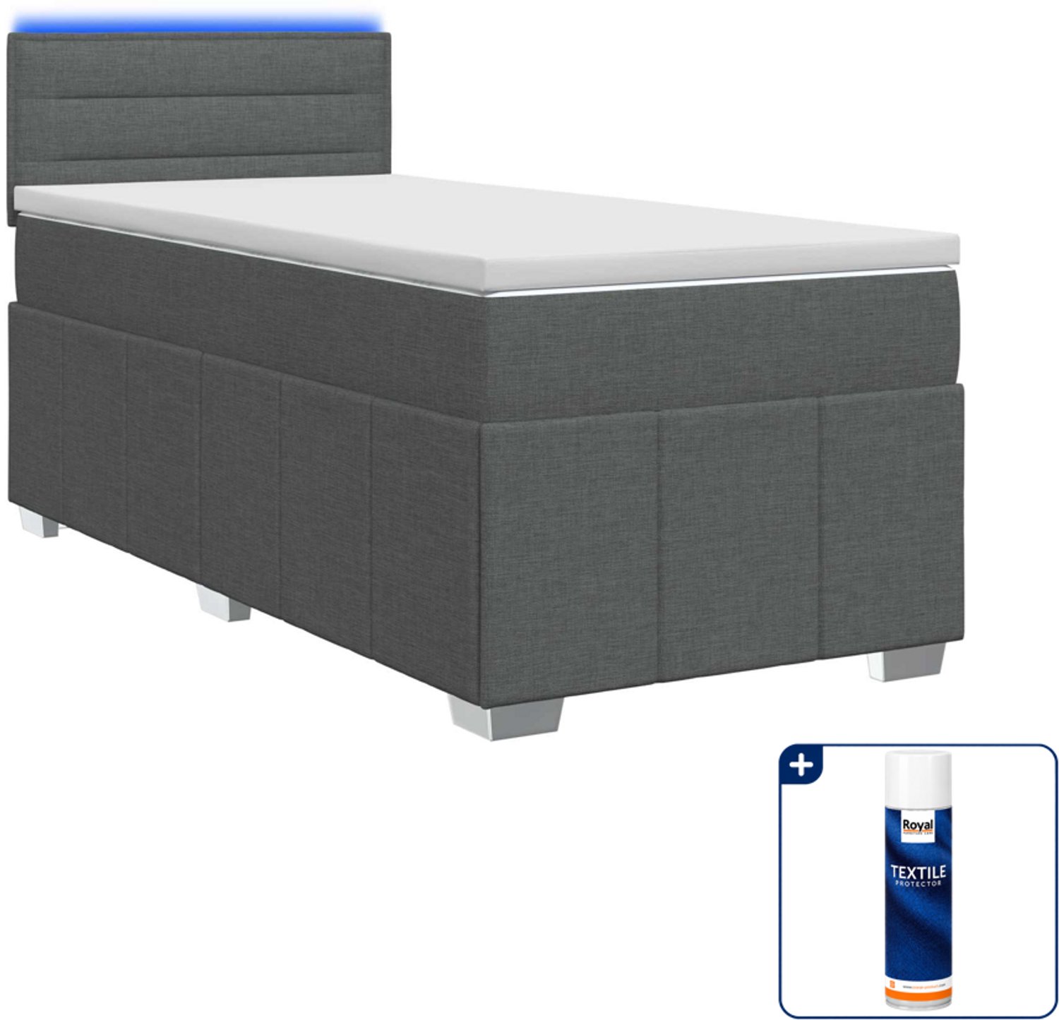 vidaXL boxspringbed met matras - 90 x 190 cm - donkergrijs - Inclusief textielbeschermer 500 ml Donker Grijn