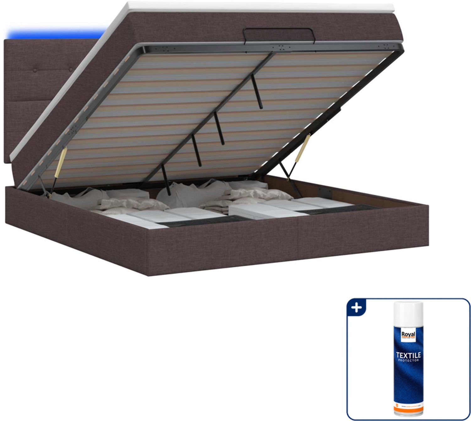 vidaXL ottoman bed - 140 x 190 cm - donkerbruin - Inclusief textielbeschermer 500 ml