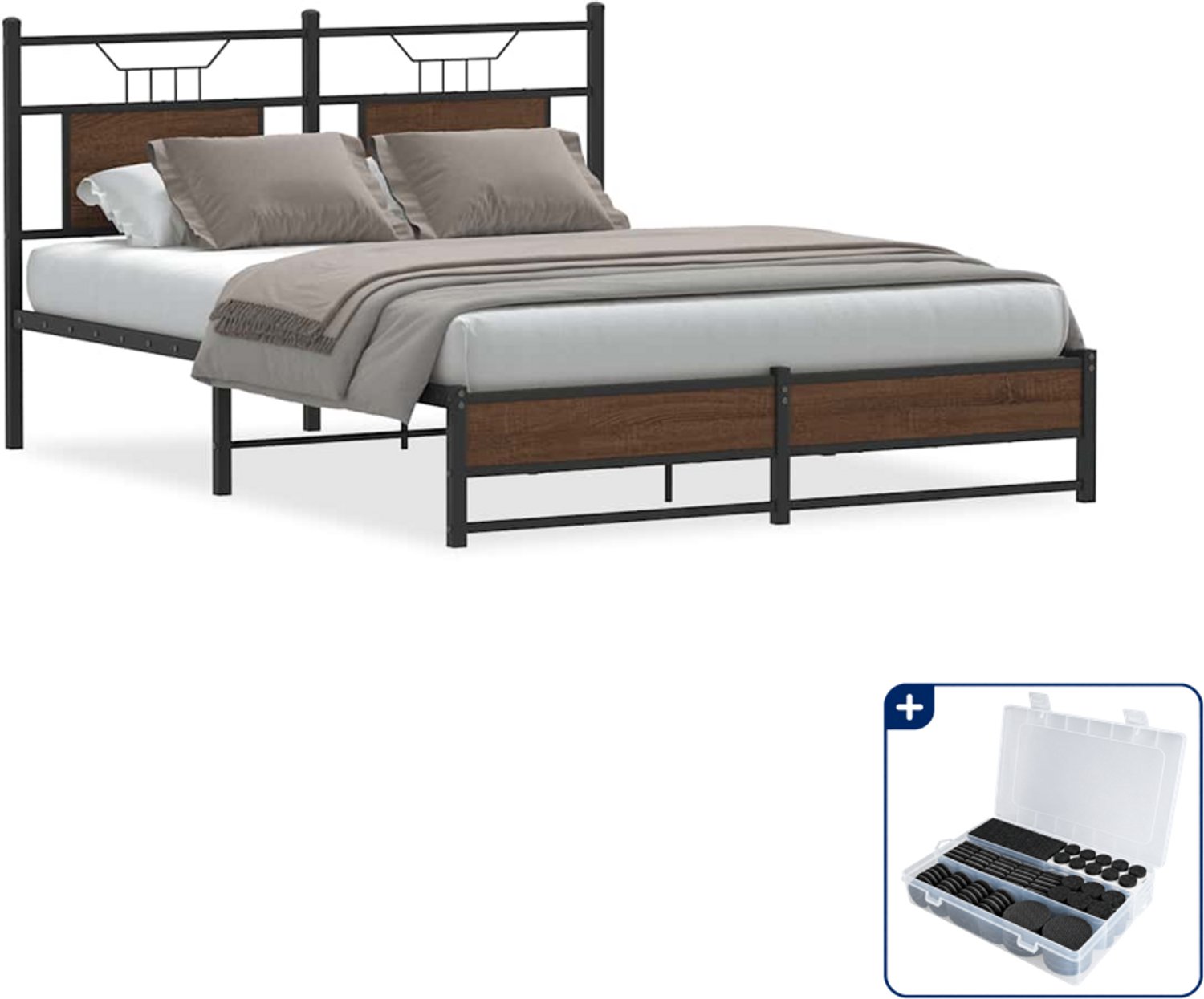 vidaXL Bedframe - 150 x 200 cm - bewerkt hout - bruineiken - Inclusief antikrasvilt 177-delig