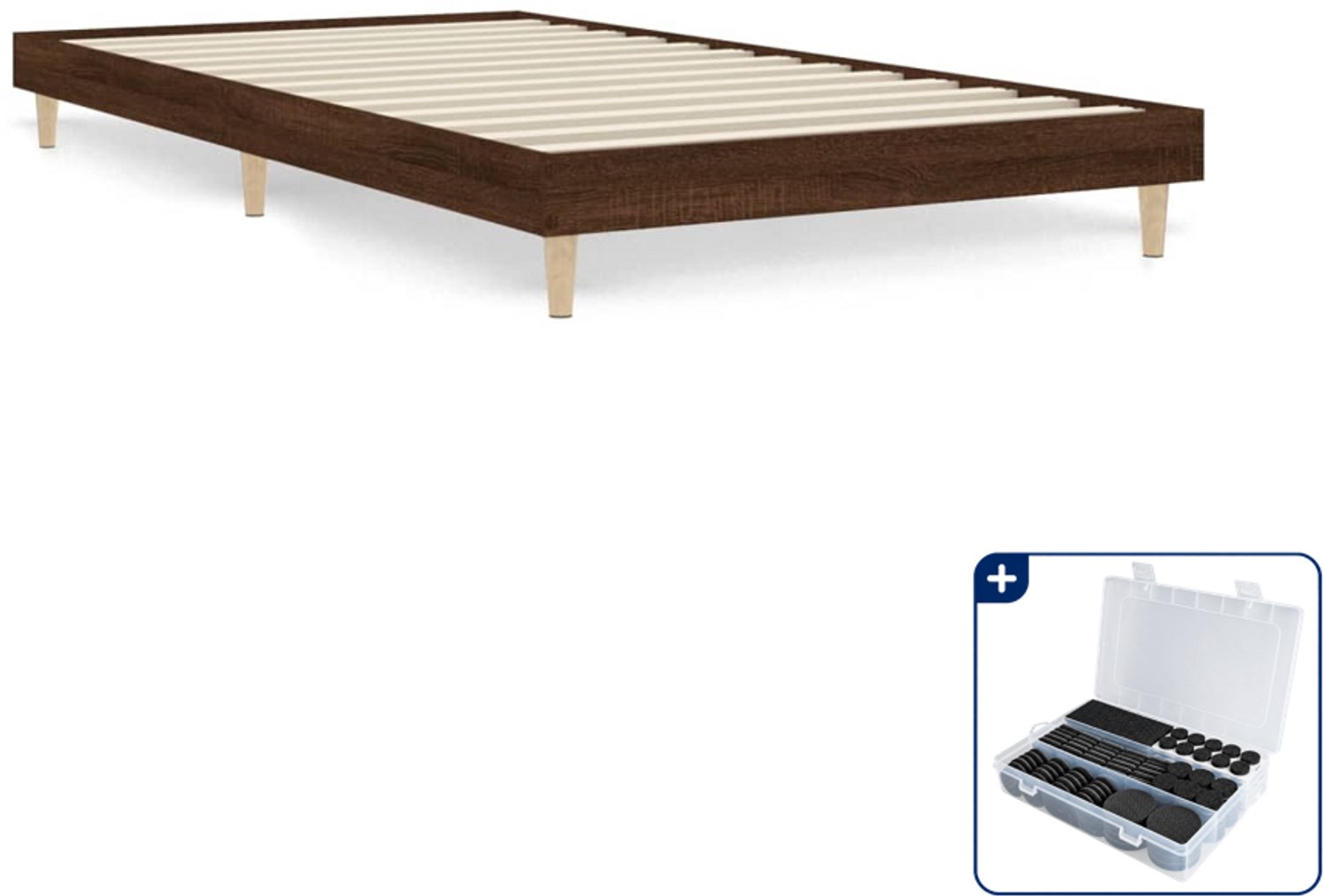 vidaXL bedframe - 90 x 200 cm - bewerkt hout - bruineiken - Inclusief antikrasvilt 177-delig