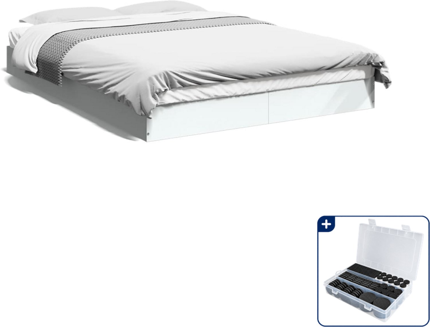 vidaXL bedframe - 135 x 190 cm - bewerkt hout - wit - Inclusief antikrasvilt 177-delig