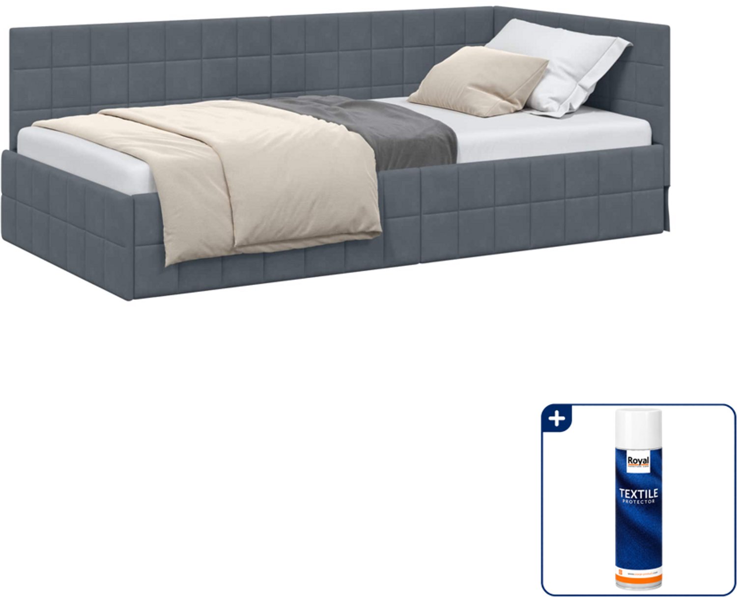 vidaXL hoekbedframe - 90 x 200 cm - fluweel - donkergrijs - Inclusief textielbeschermer 500 ml
