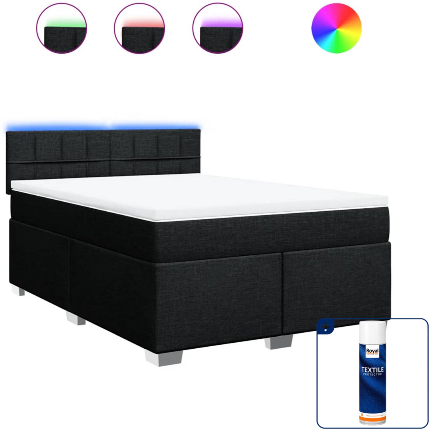 vidaXL boxspring met matras - 140 x 190 cm - zwart - Inclusief textielbeschermer 500 ml