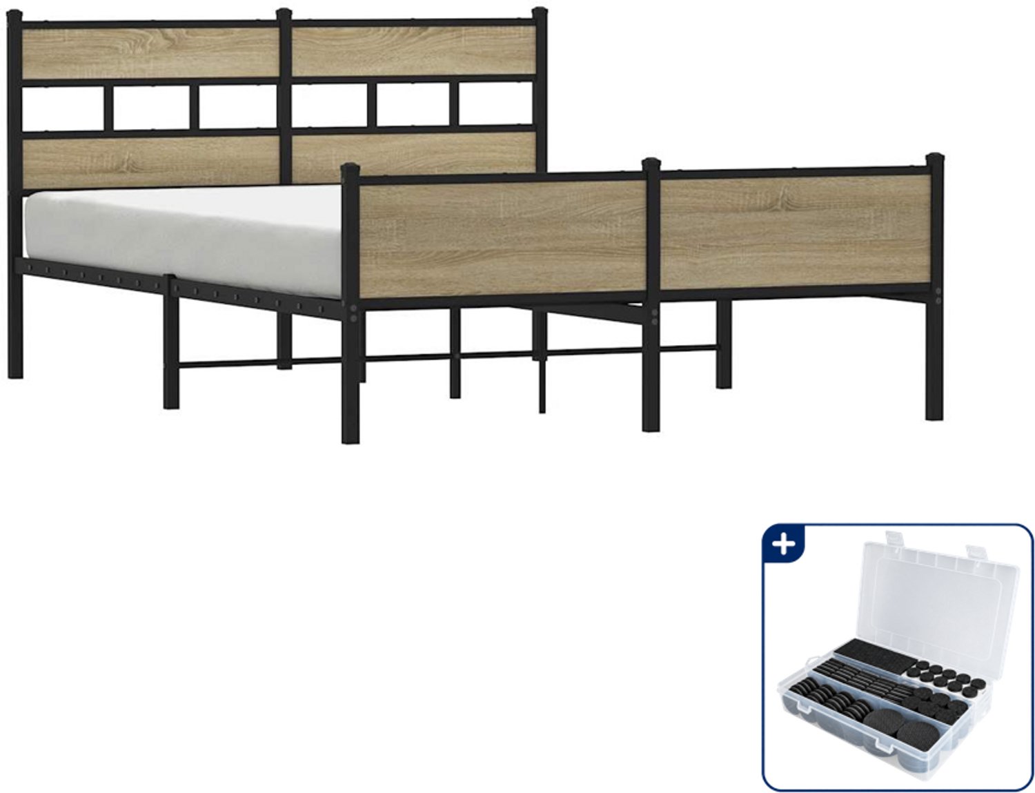 vidaXL bedframe - Queensize - 160 x 200 cm - sonoma eiken - Inclusief antikrasvilt 177-delig Bruin