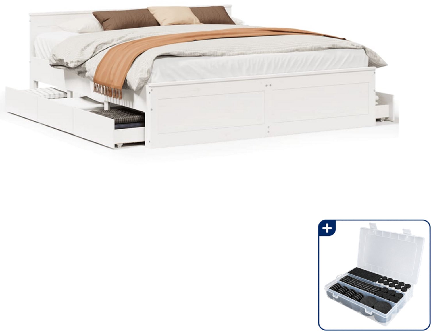 vidaXL bedframe met lades - Kingsize - 180 x 200 cm - wit - Inclusief antikrasvilt 177-delig