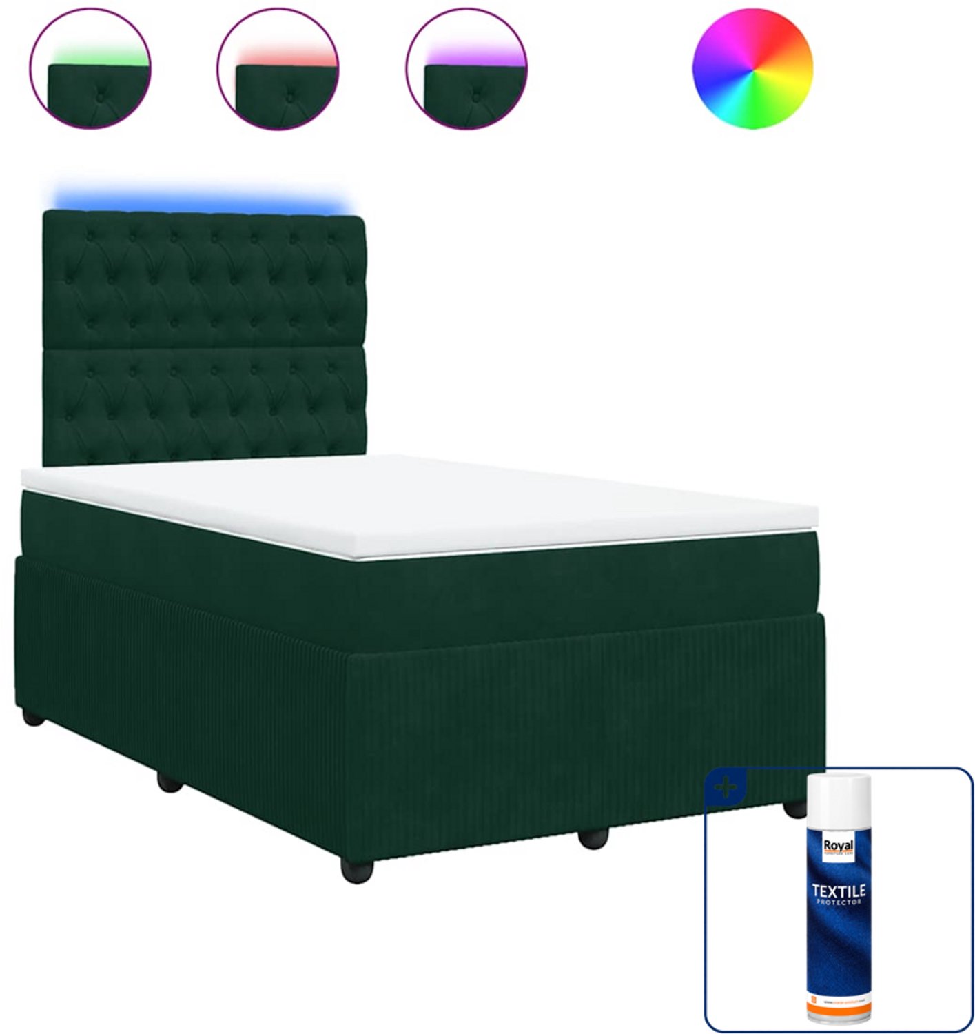 vidaXL boxspring met matras - 120 x 190 cm - fluweel - donkergroen - Inclusief textielbeschermer 500 ml Zwart