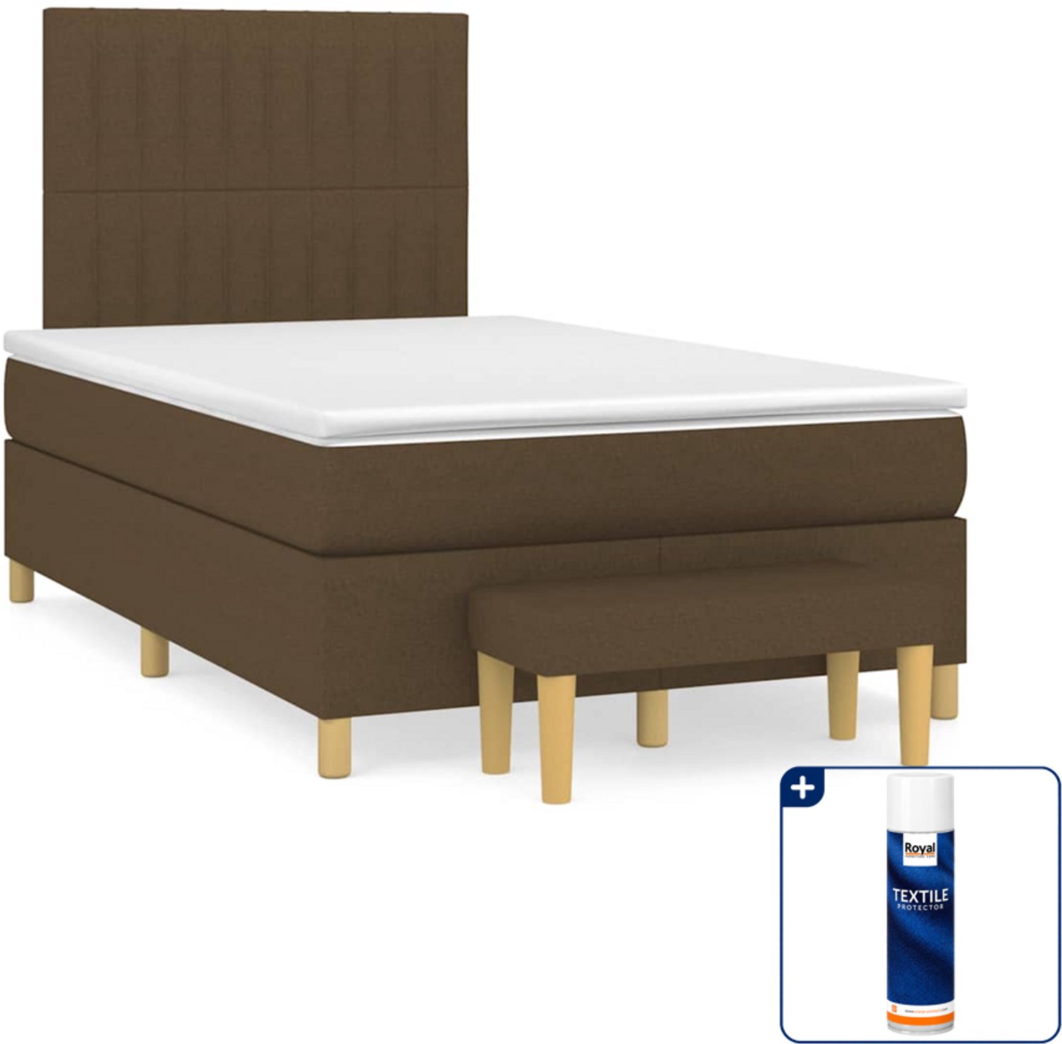 vidaXL boxspring met matras en bankje - 120 x 190 cm - donkerbruin - Inclusief textielbeschermer 500 ml