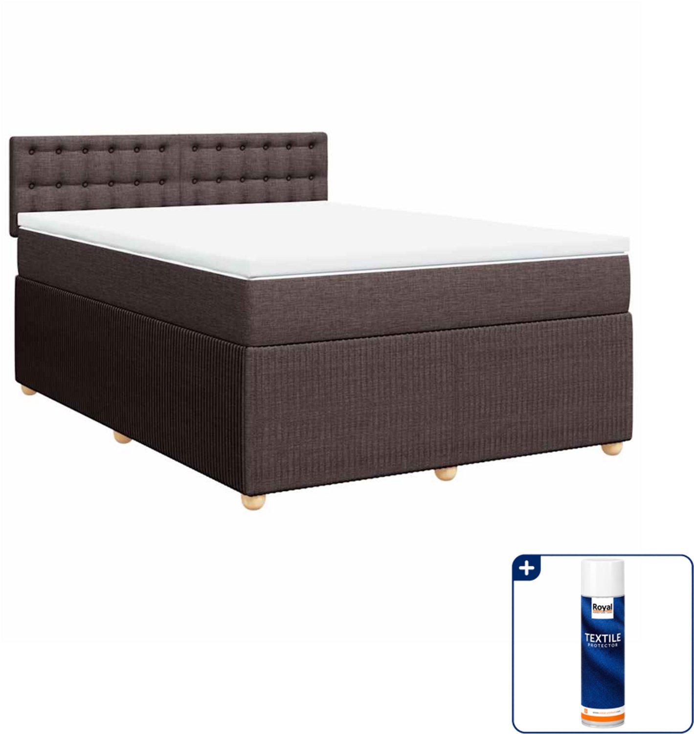 vidaXL boxspring met matras - 140 x 190 cm - donkerbruin - Inclusief textielbeschermer 500 ml