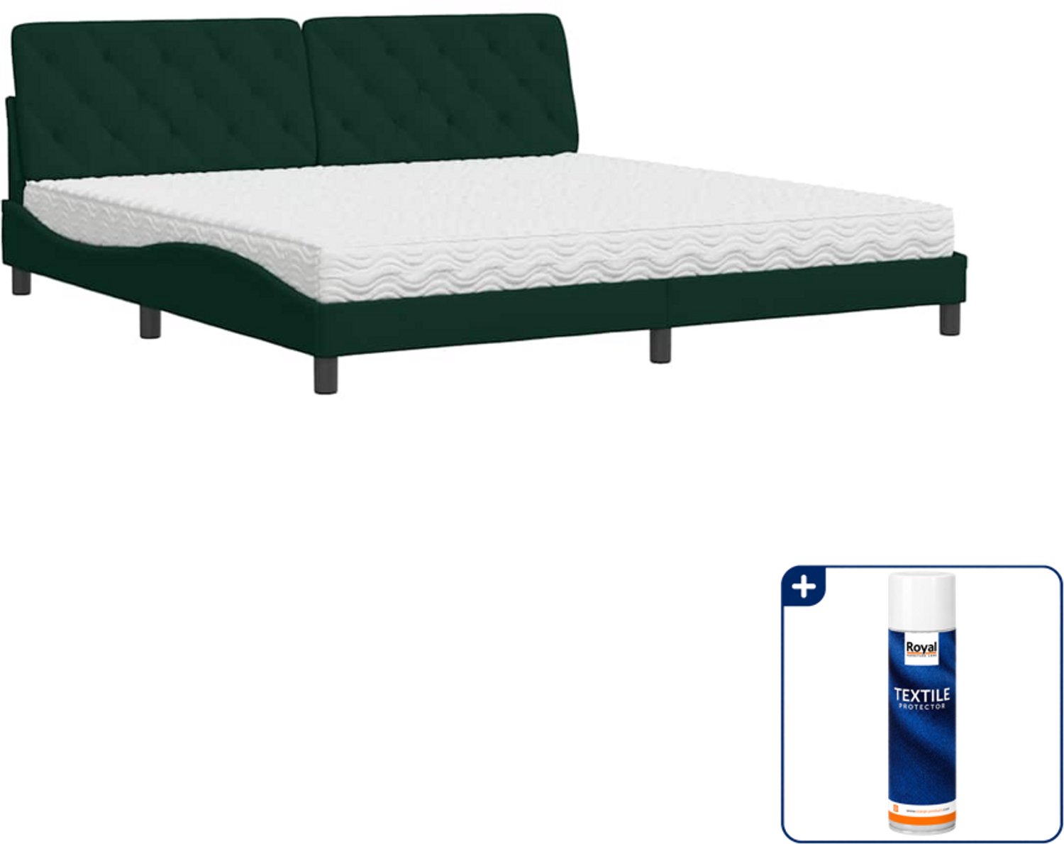 vidaXL Piran bed met matras - 200 x 200 cm - fluweel - donkergroen - Inclusief textielbeschermer 500 ml
