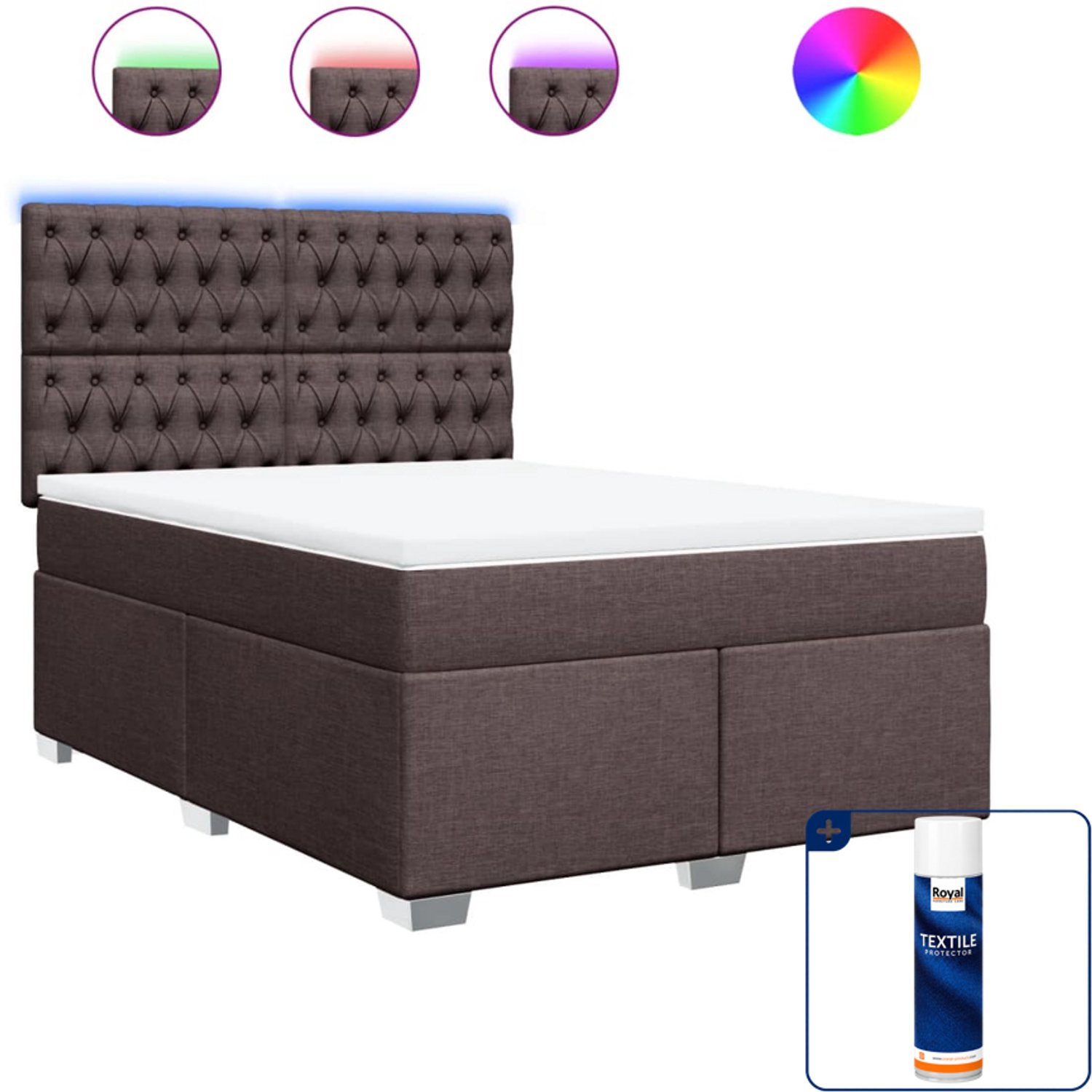 vidaXL Boxspring - Small double - 140 x 200 cm - donkerbruin - Inclusief textielbeschermer 500 ml
