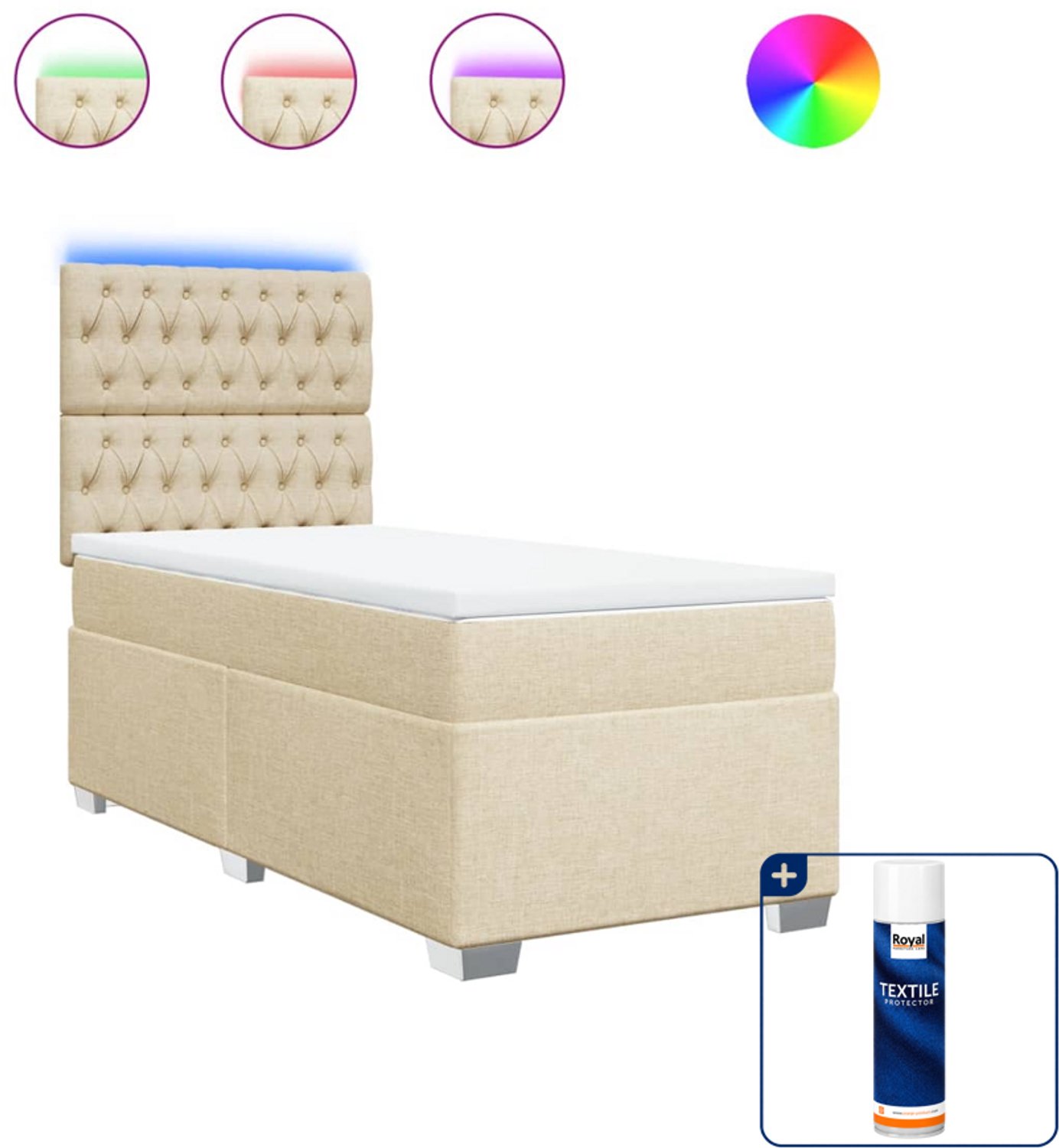 vidaXL boxspring met matras - 80 x 200 cm - stof - crèmekleurig - Inclusief textielbeschermer 500 ml