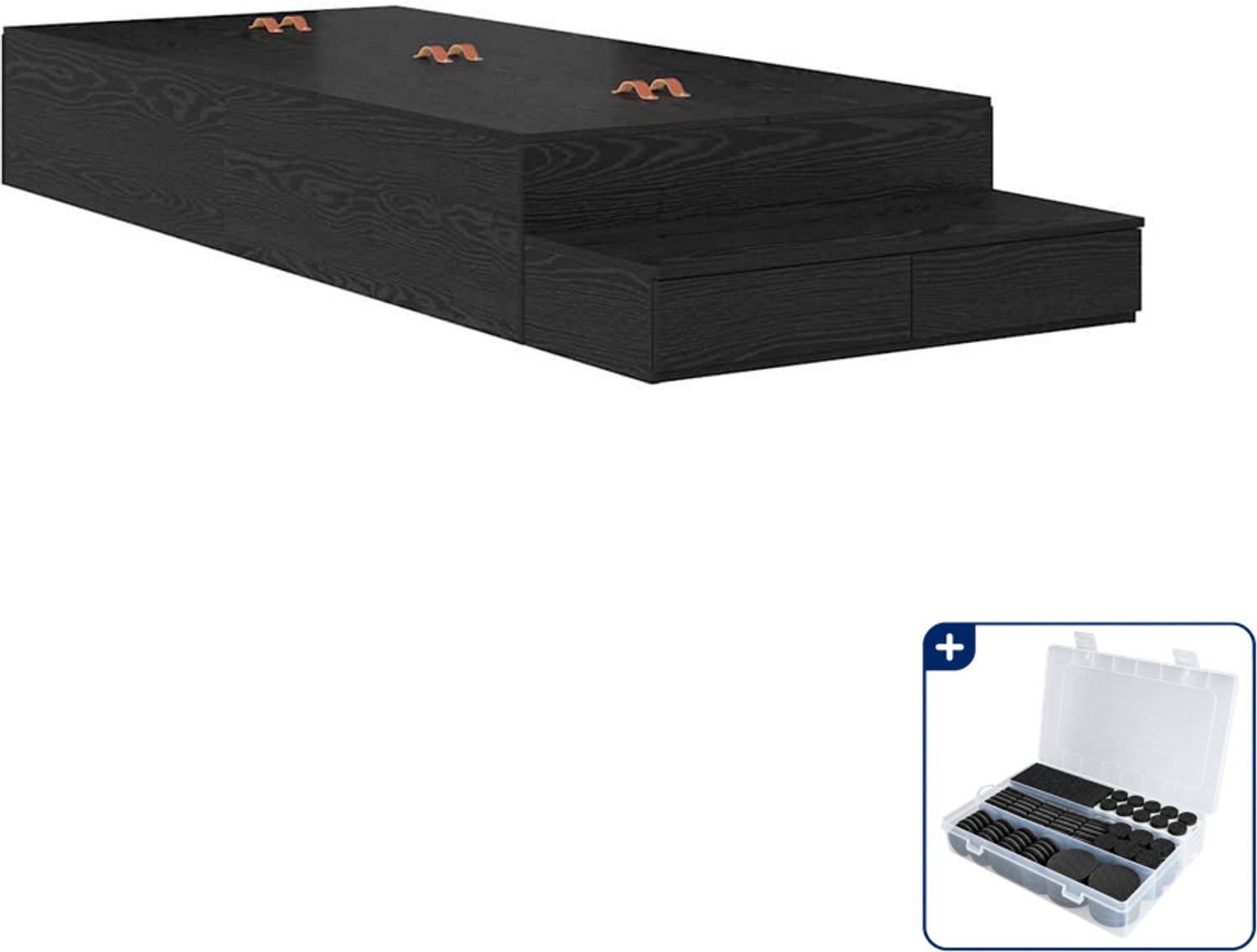 vidaXL opbergbedframe - 90 x 200 cm - zwart eiken - bewerkt hout - Inclusief antikrasvilt 177-delig