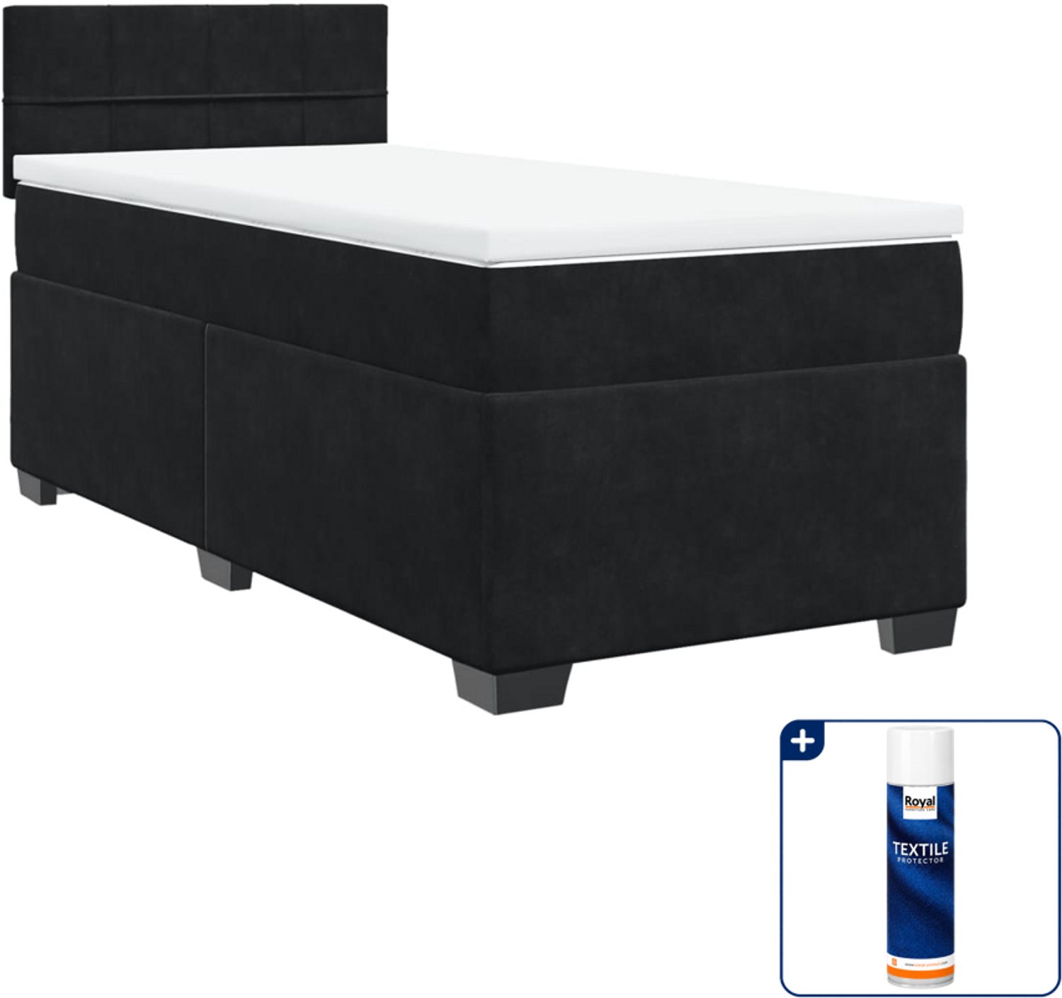 vidaXL boxspring met matras - 80 x 200 cm - fluweel - zwart - Inclusief textielbeschermer 500 ml