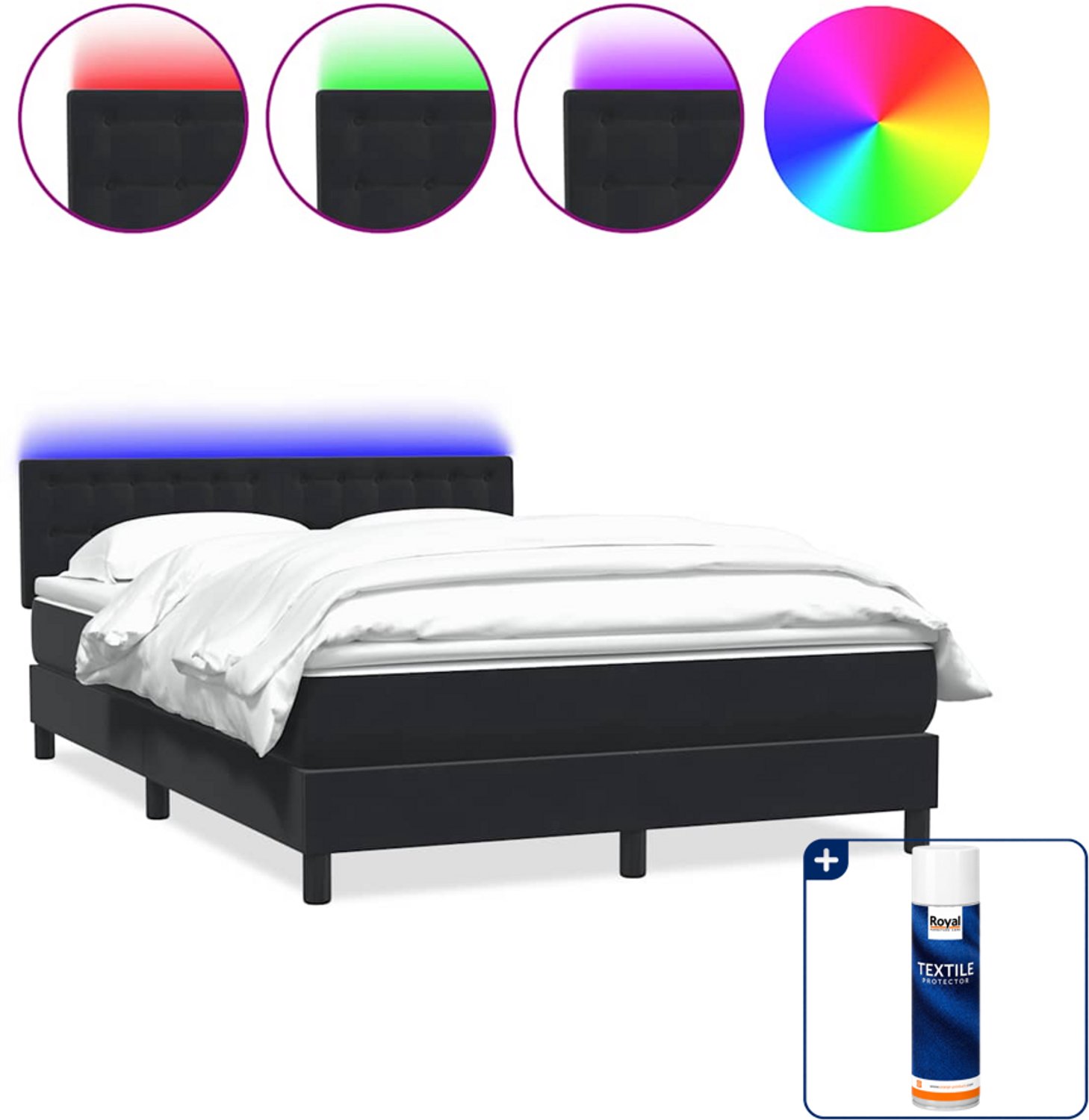 vidaXL boxspring met matras - Queensize - 160 x 210 cm - zwart - Inclusief textielbeschermer 500 ml Wit