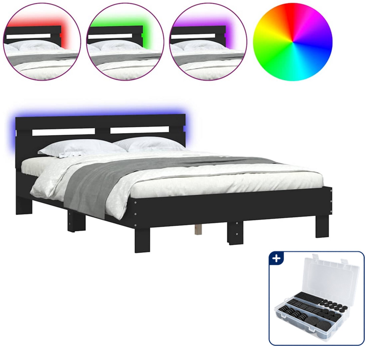 vidaXL bedframe - 120 x 200 cm - bewerkt hout - zwart - Inclusief antikrasvilt 177-delig Bruin