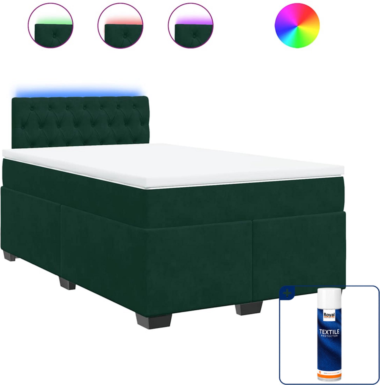 vidaXL boxspring met matras 120 x 190 cm - fluweel - donkergroen - Inclusief textielbeschermer 500 ml