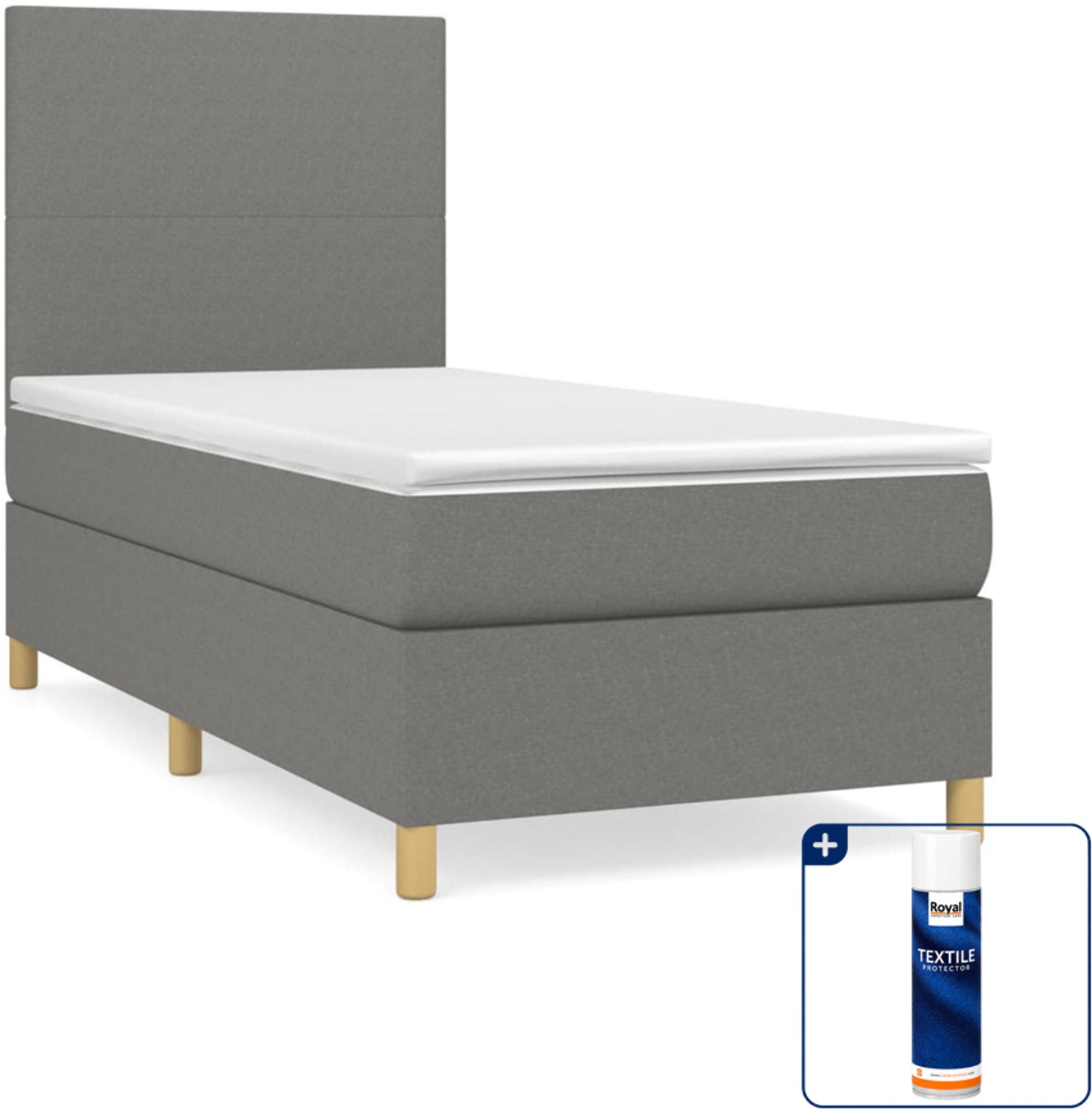 vidaXL Boxspring met matras - 80 x 200 cm - donkergrijs - Inclusief textielbeschermer 500 ml