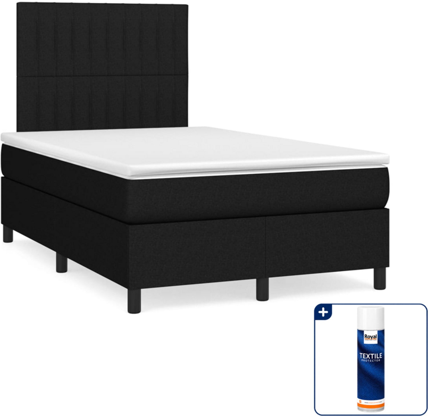 vidaXL boxspring met matras - 120 x 200 cm - stof - zwart - Inclusief textielbeschermer 500 ml