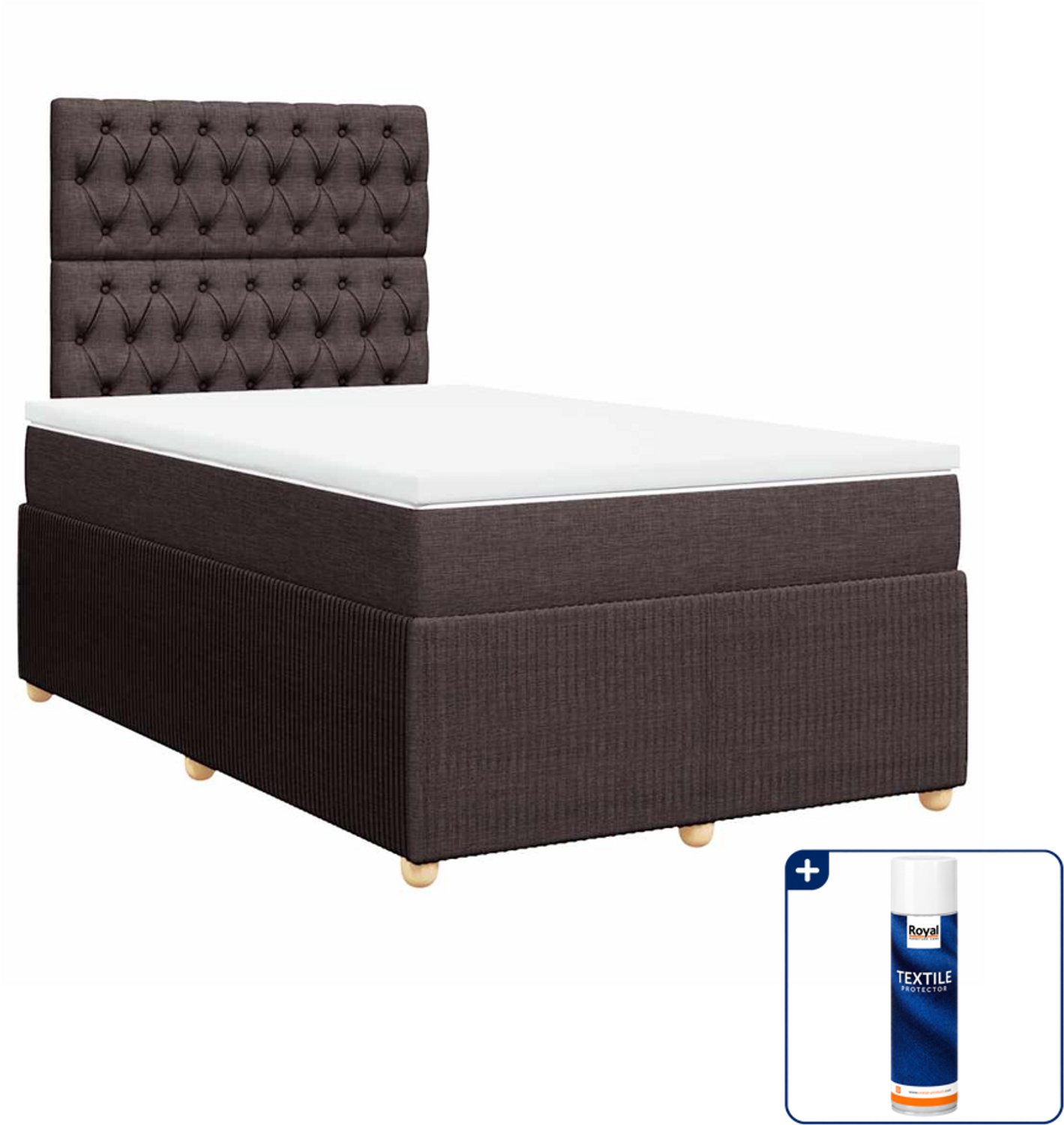 vidaXL boxspring met matras 120 x 200 cm - donkerbruin - Inclusief textielbeschermer 500 ml